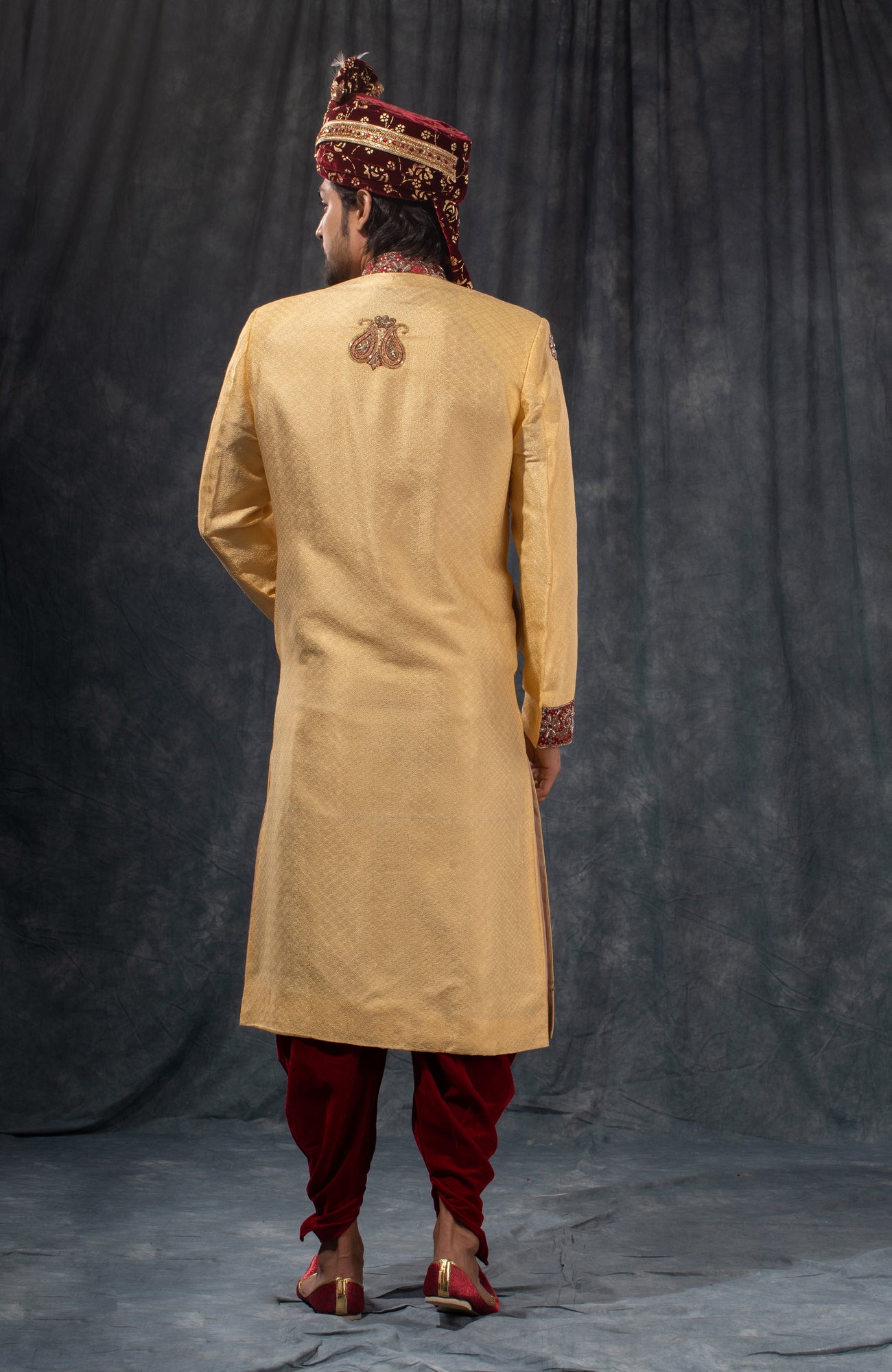 HAMSAFAR Men’s Biscuit Tusser Poly Viscose  Sherwani