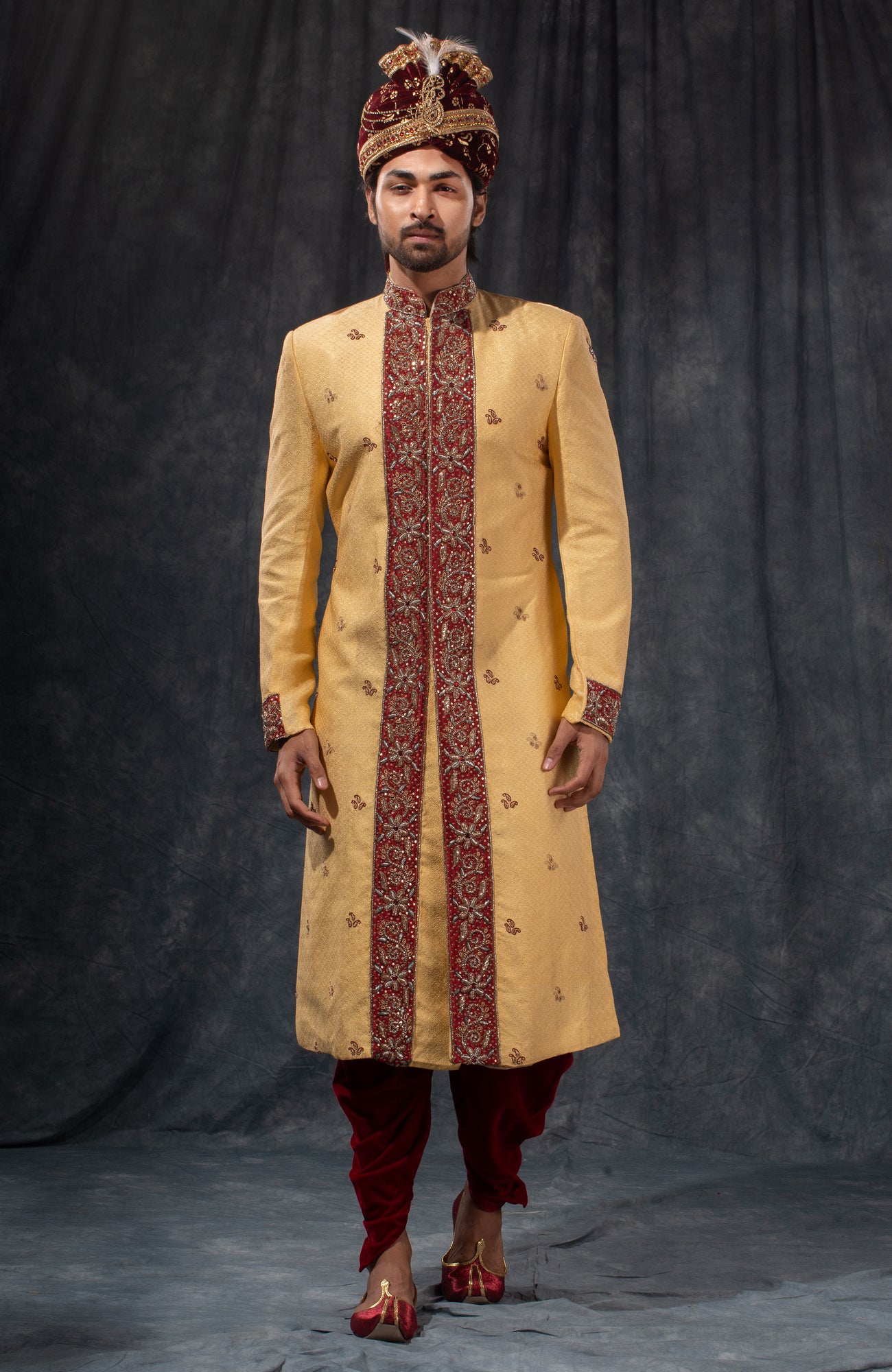 HAMSAFAR Men’s Biscuit Tusser Poly Viscose  Sherwani