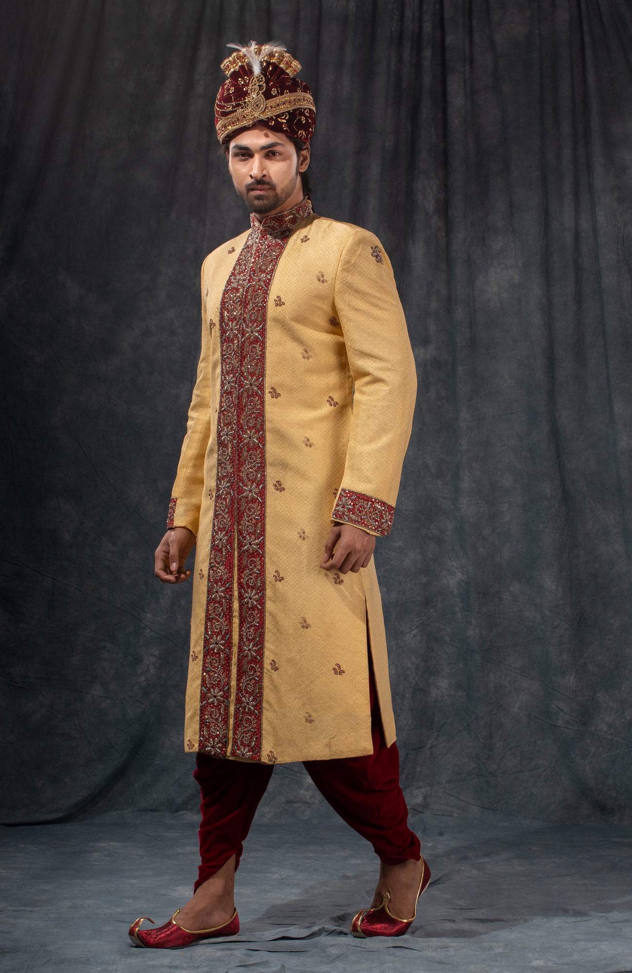HAMSAFAR Men’s Biscuit Tusser Poly Viscose  Sherwani