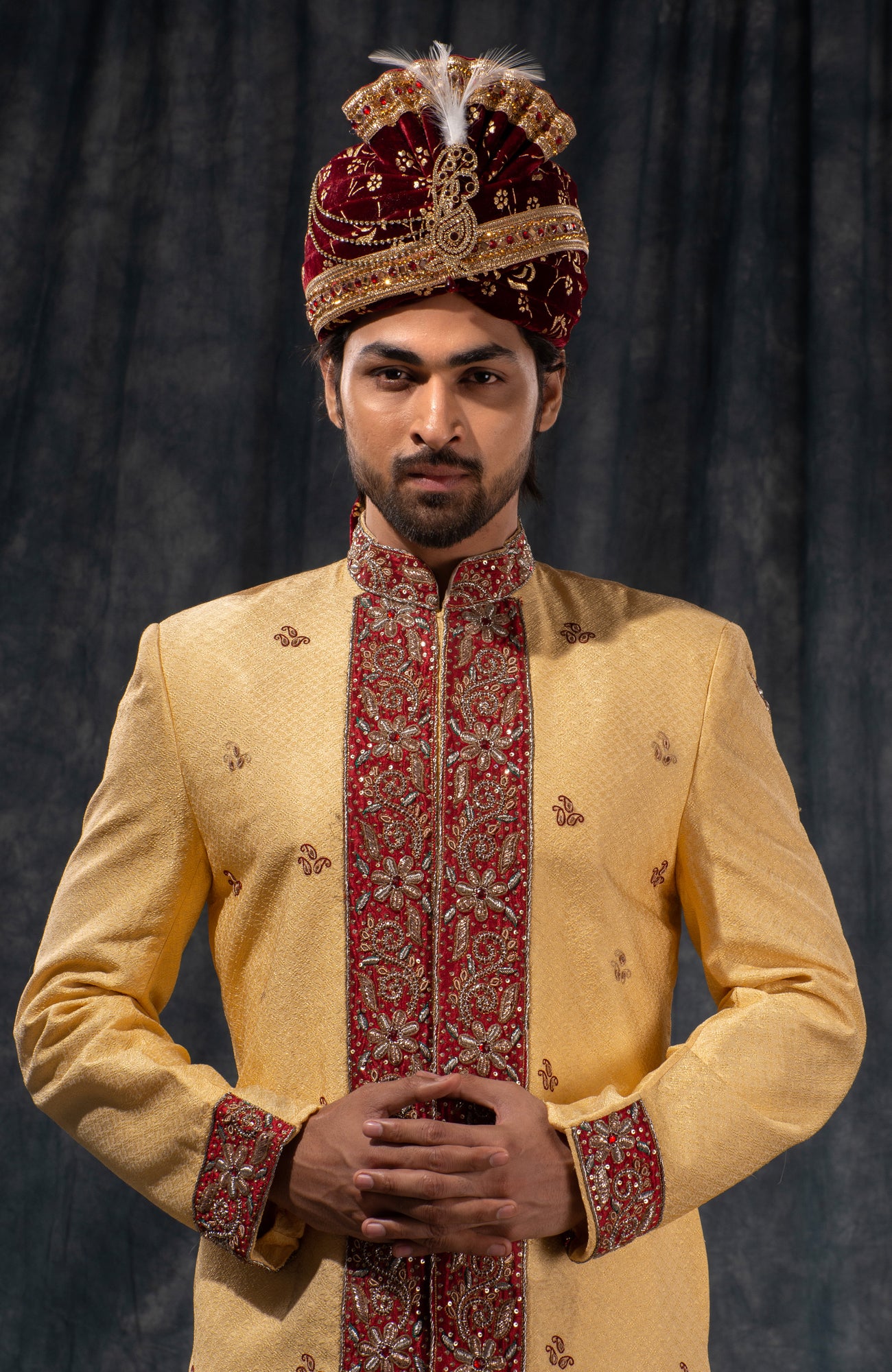 HAMSAFAR Men’s Biscuit Tusser Poly Viscose  Sherwani