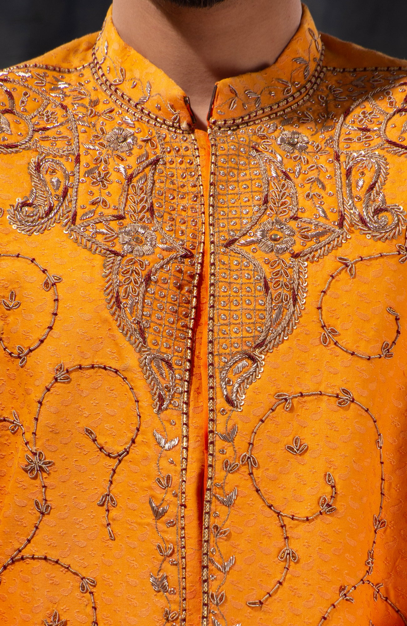 HAMSAFAR Men’s Yellowish Orange Poly Viscose Sherwani