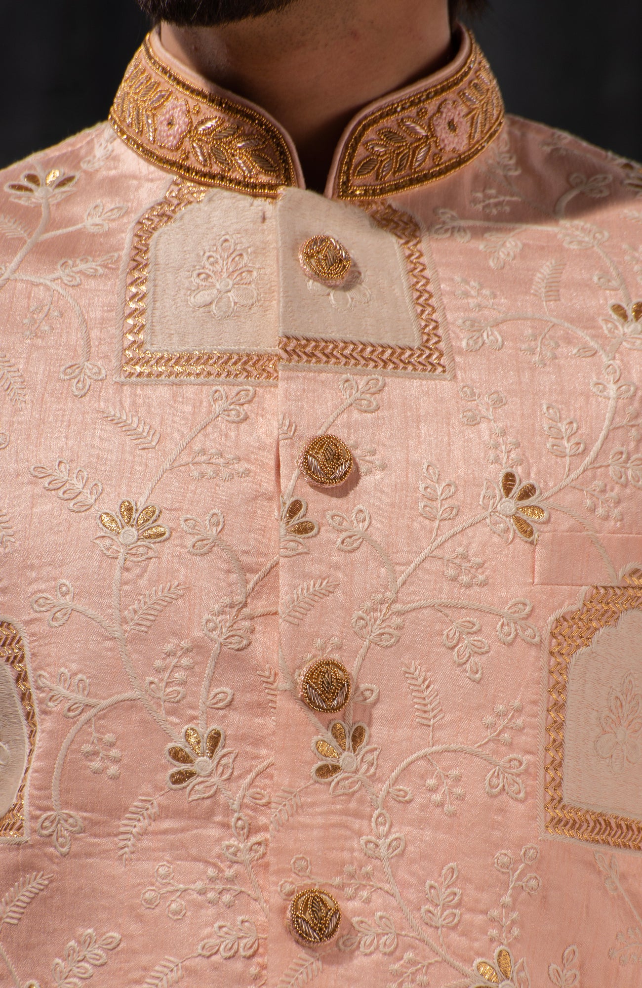 HAMSAFAR Men’s Baby Pink Poly Dupion Sherwani