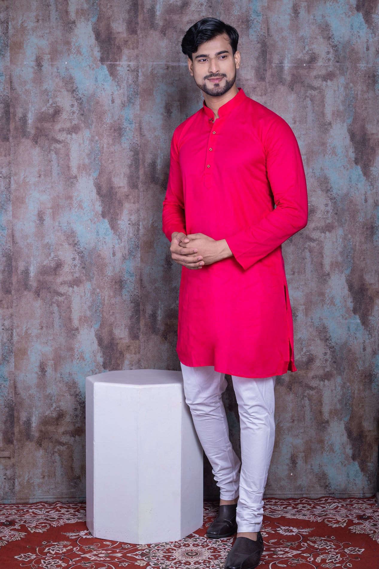 HAMSAFAR Men’s Pink Cotton Casual Kurta