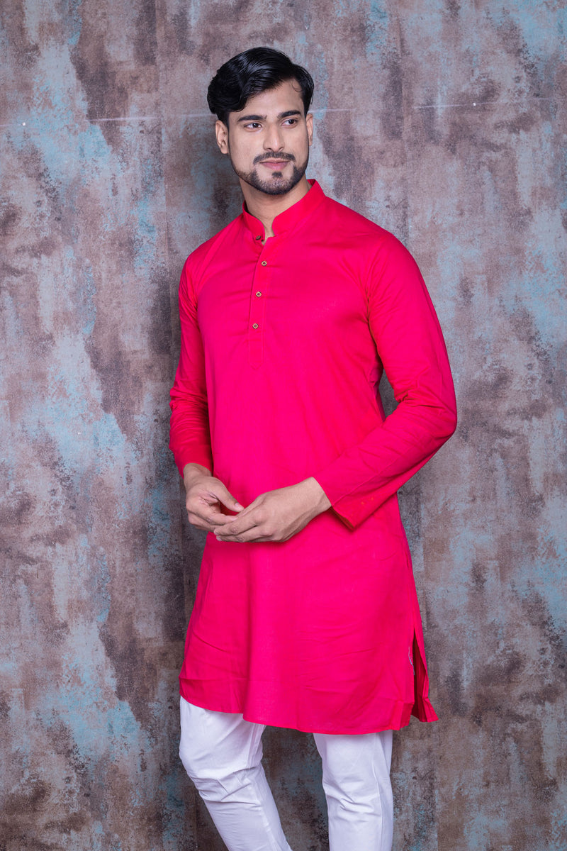 HAMSAFAR Men’s Pink Cotton Casual Kurta