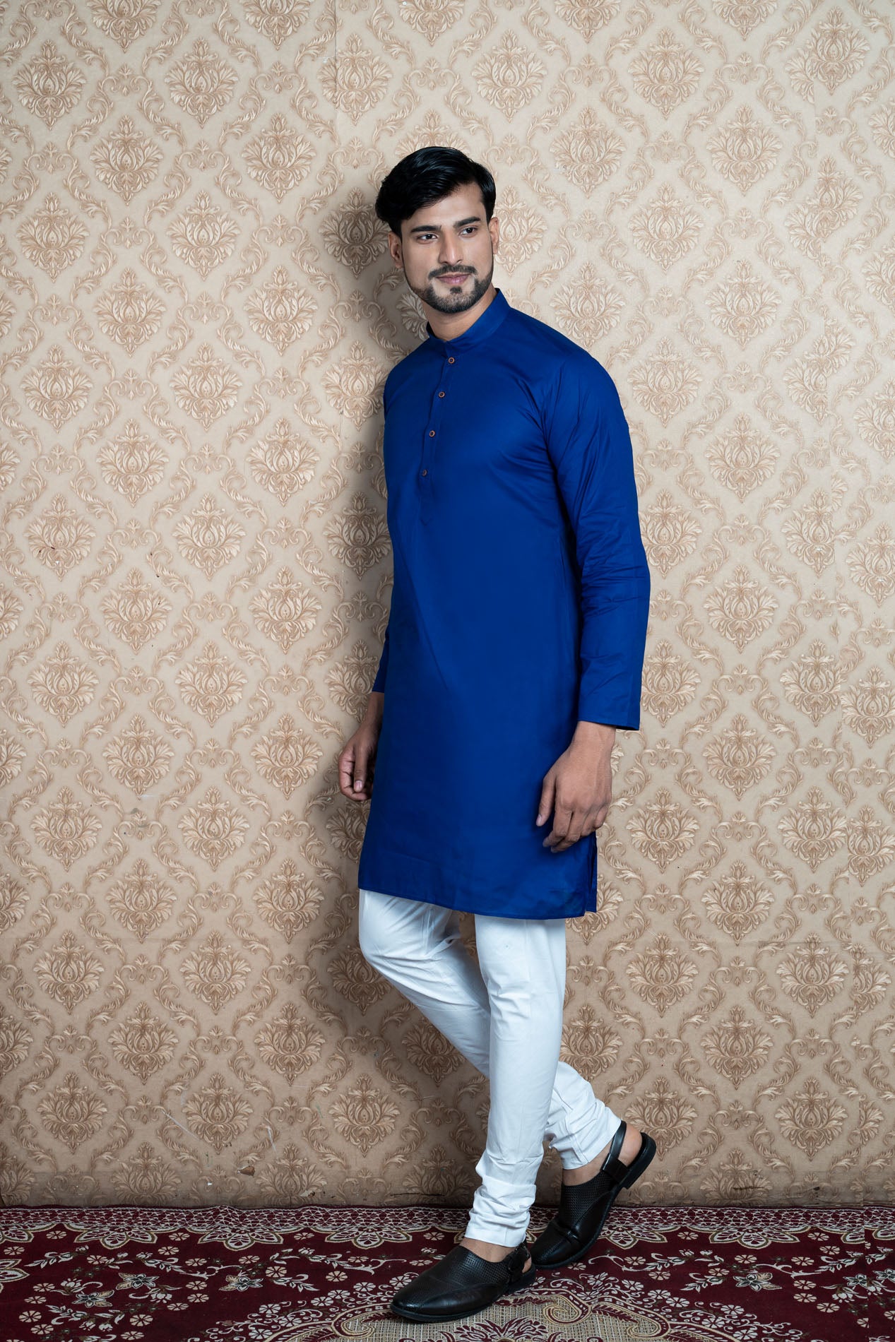 HAMSAFAR Men’s Navy Blue Cotton Casual Kurta