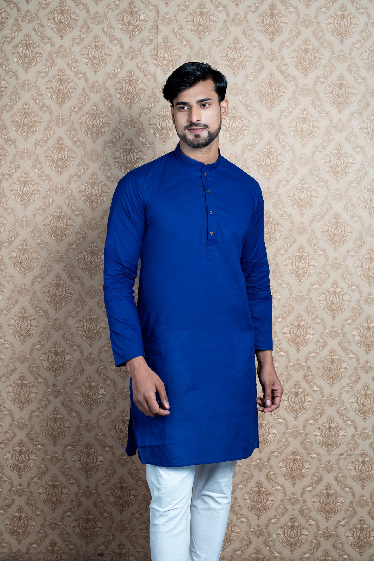 HAMSAFAR Men’s Navy Blue Cotton Casual Kurta