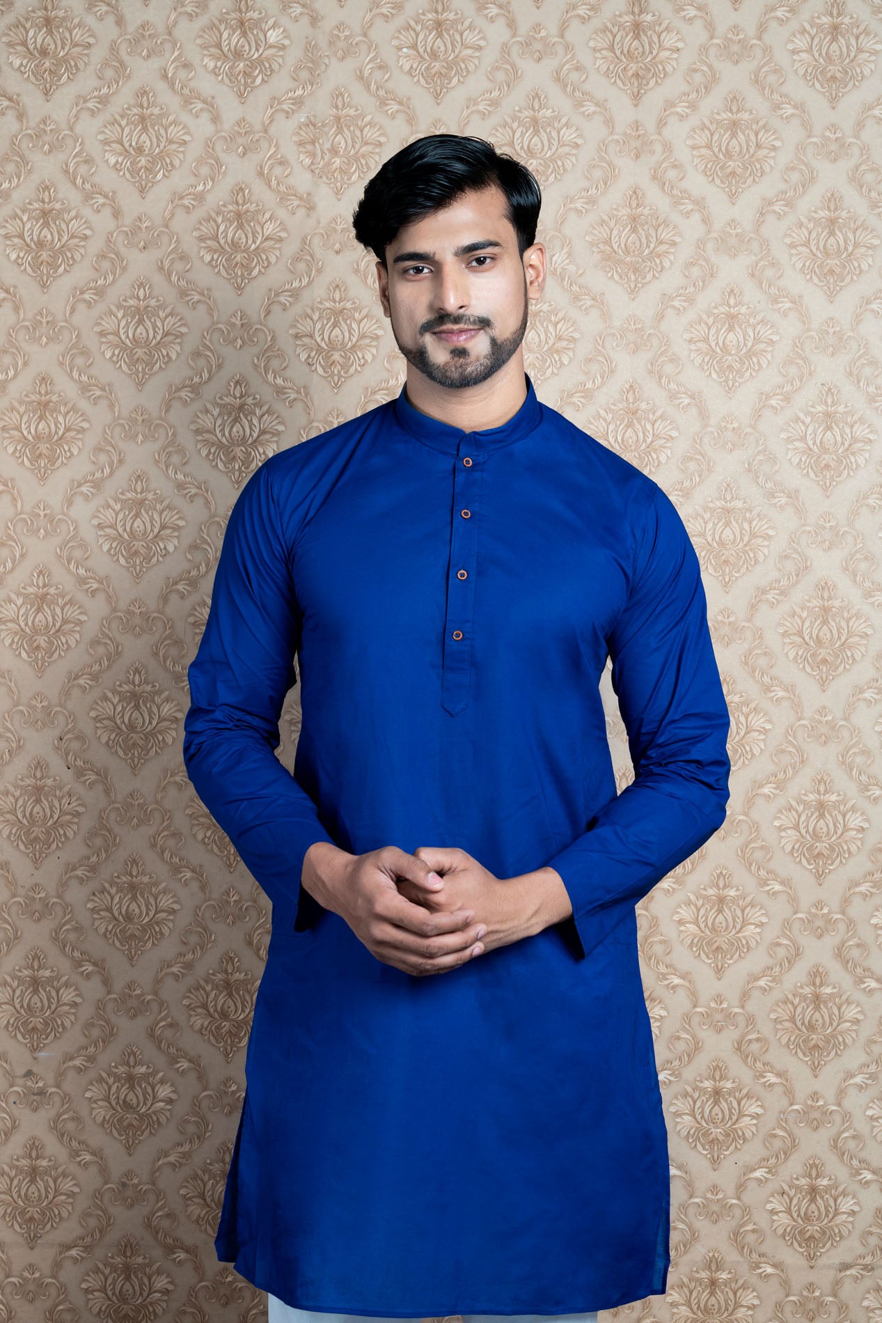 HAMSAFAR Men’s Navy Blue Cotton Casual Kurta