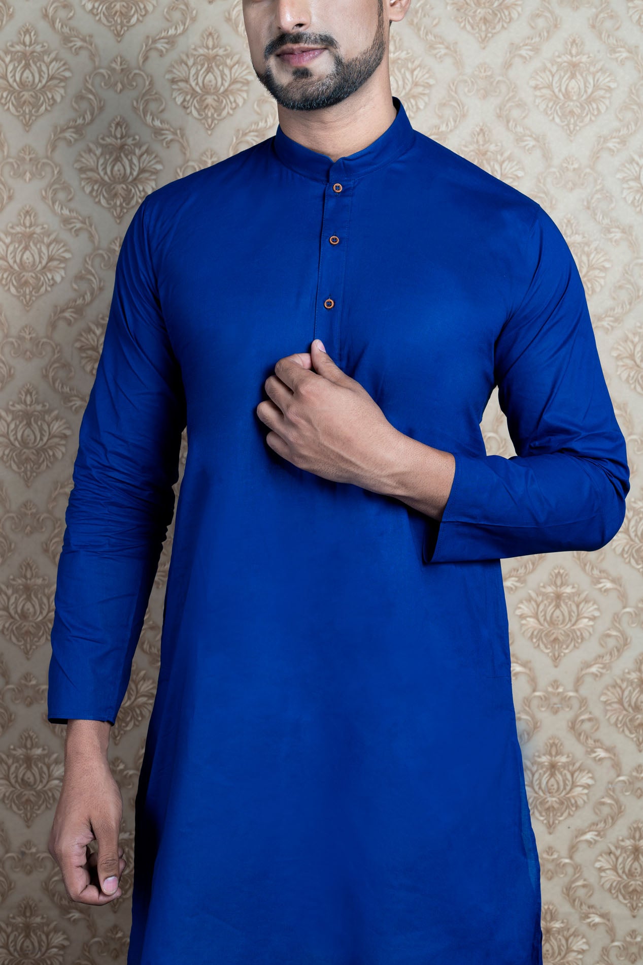 HAMSAFAR Men’s Navy Blue Cotton Casual Kurta