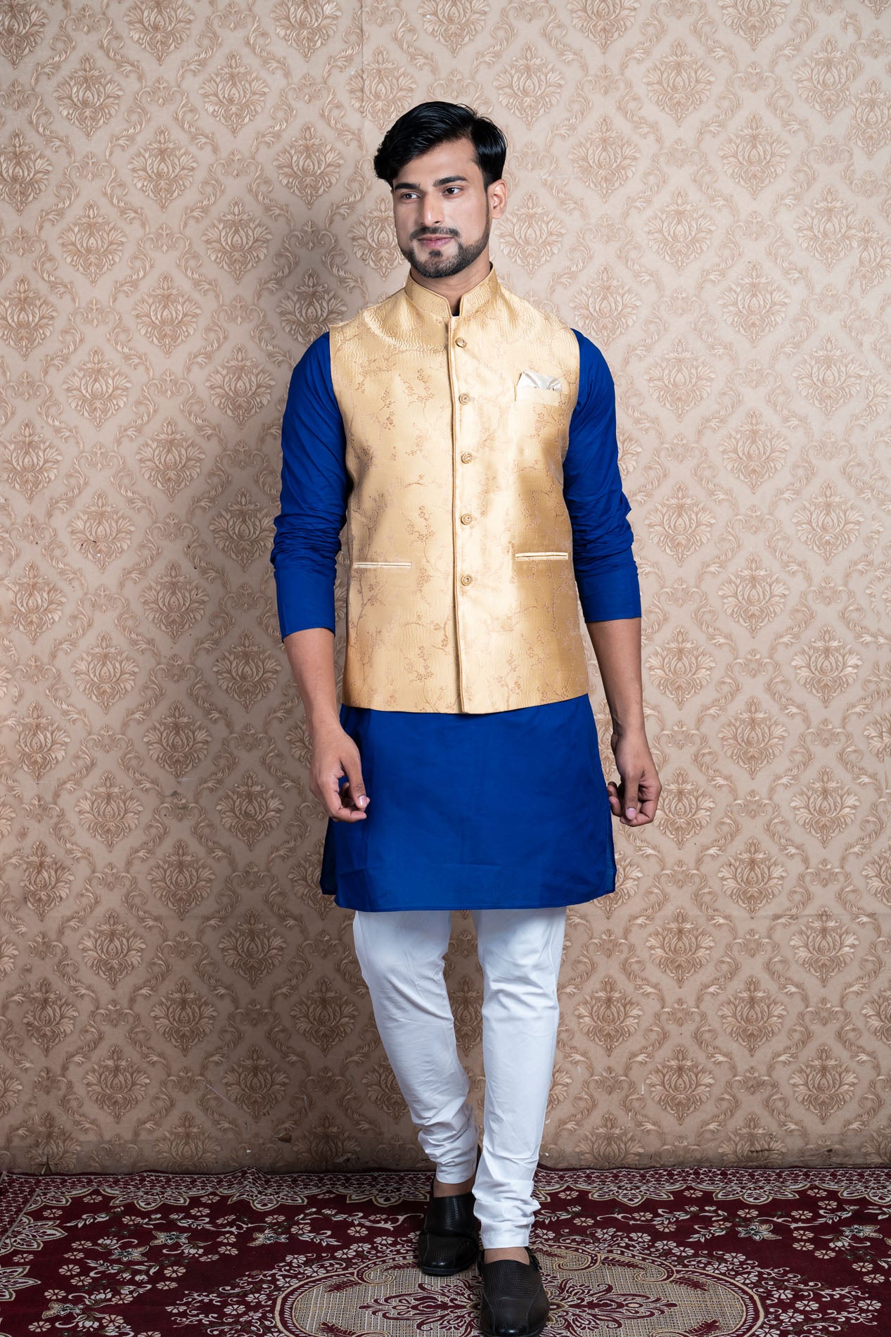 HAMSAFAR Men’s Golden Poly Viscose Nehru Jacket