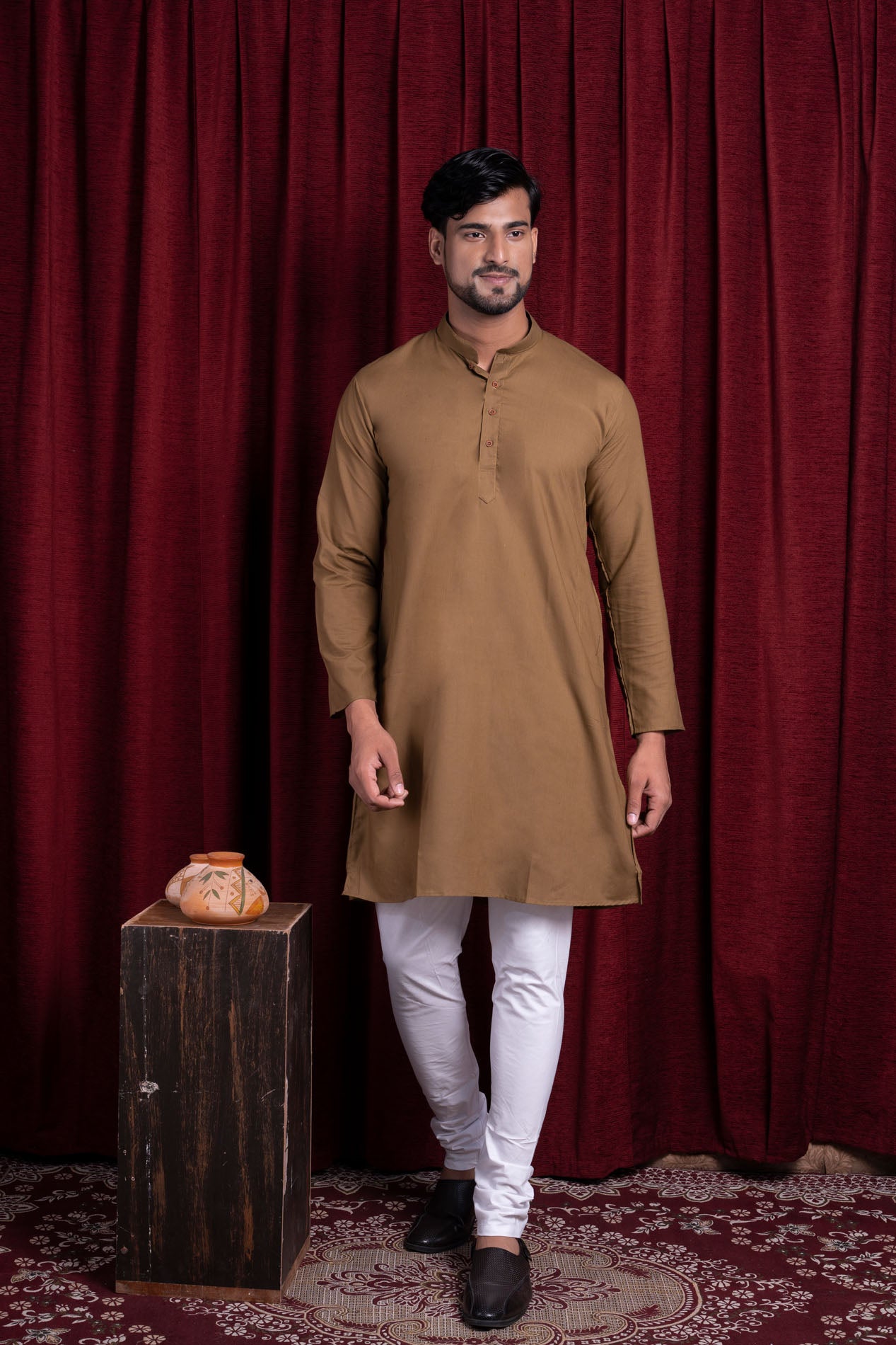 HAMSAFAR Men’s Light Brown Cotton Casual Kurta