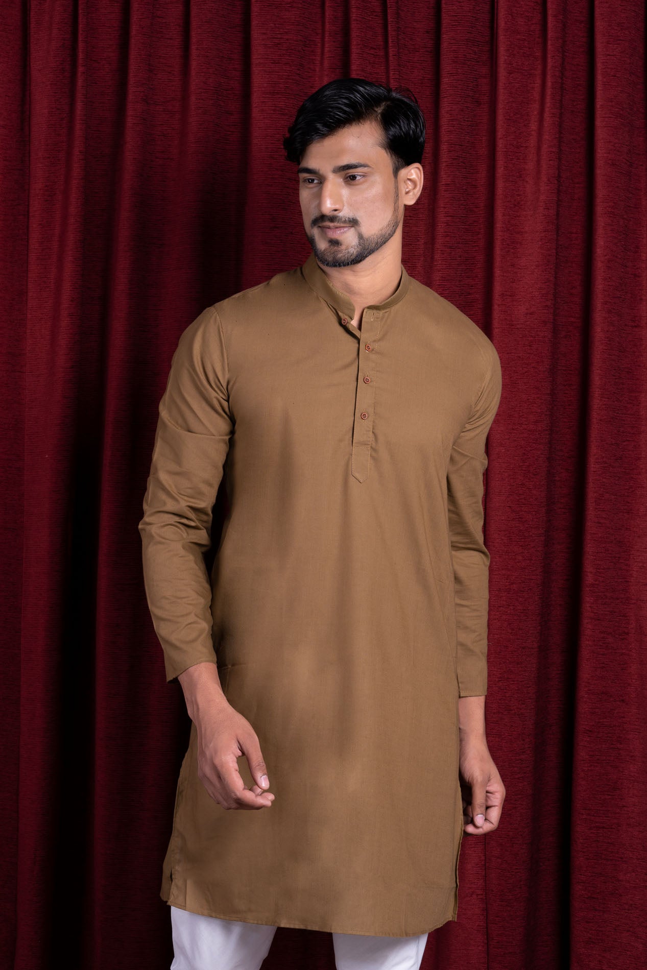 HAMSAFAR Men’s Light Brown Cotton Casual Kurta
