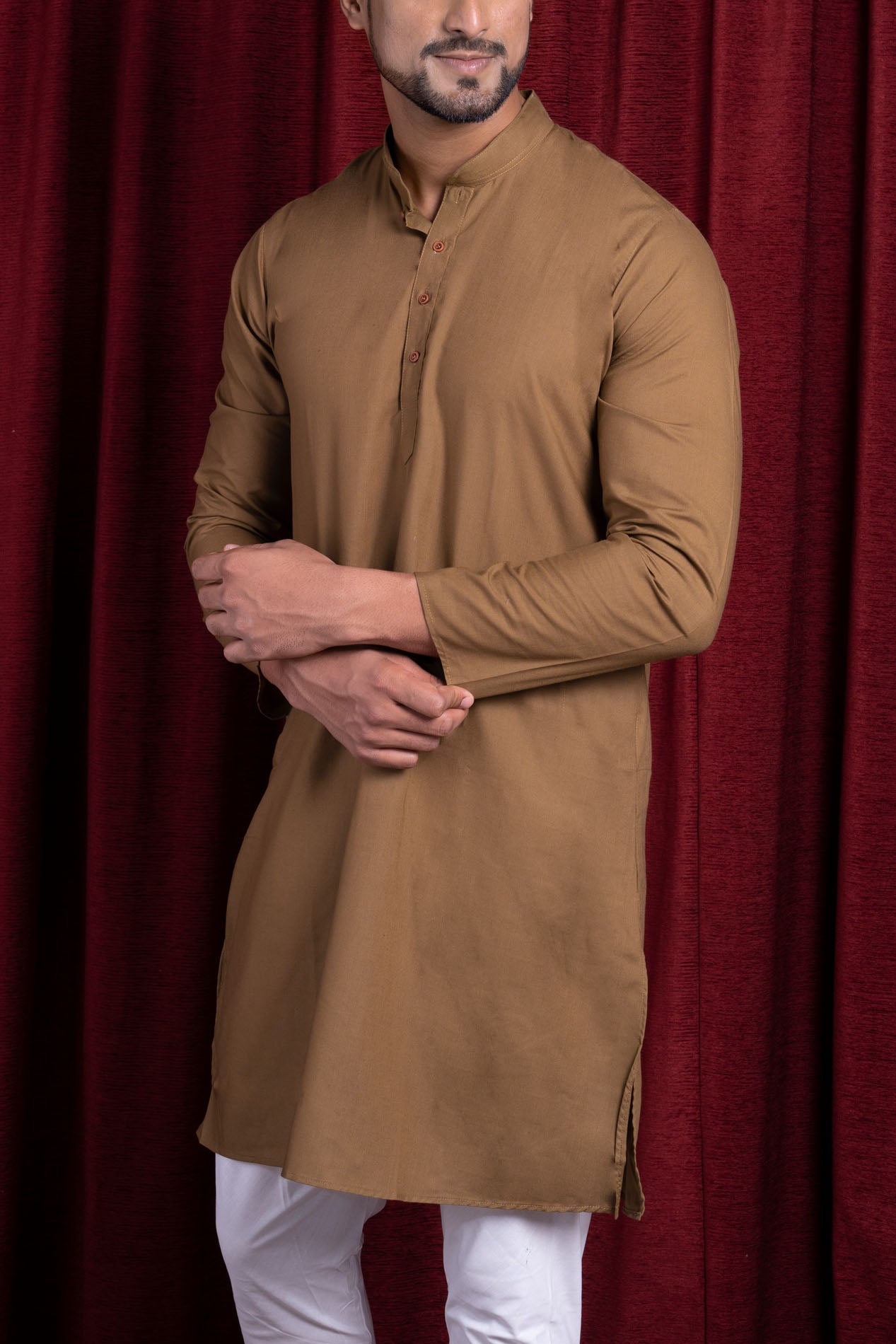 HAMSAFAR Men’s Light Brown Cotton Casual Kurta