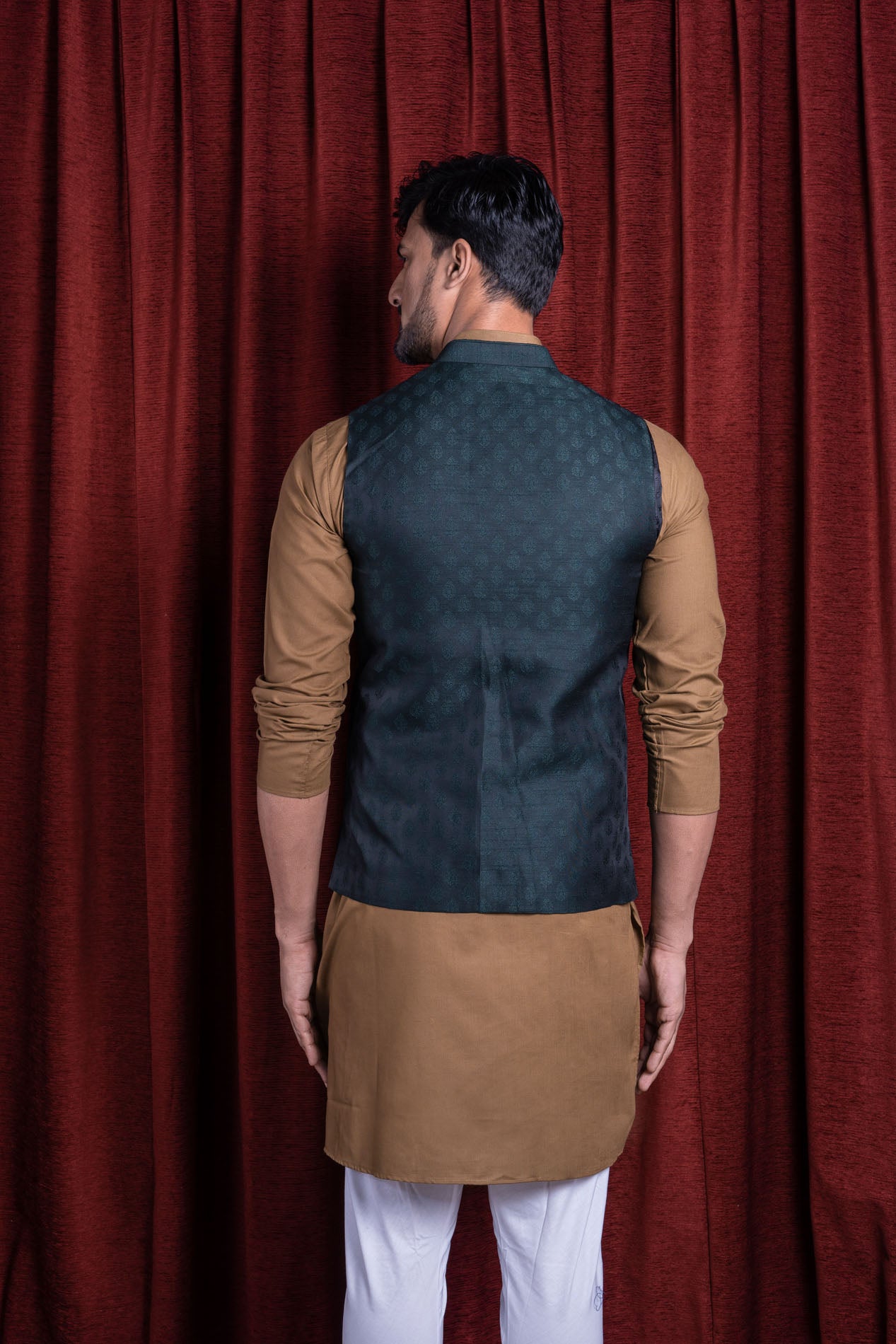 HAMSAFAR Men’s Dark Grey Poly Viscose Printed Nehru Jacket