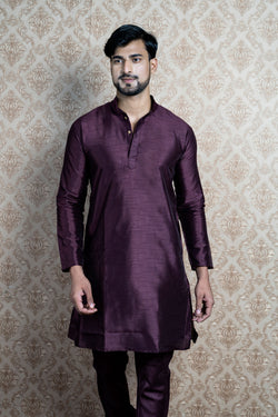 HAMSAFAR Men’s Dark Purple Silk Blend Casual Kurta