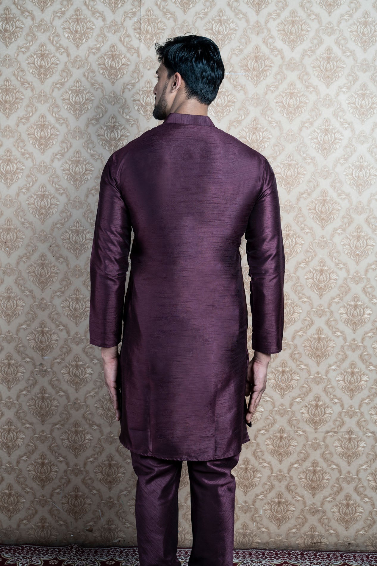 HAMSAFAR Men’s Dark Purple Silk Blend Casual Kurta