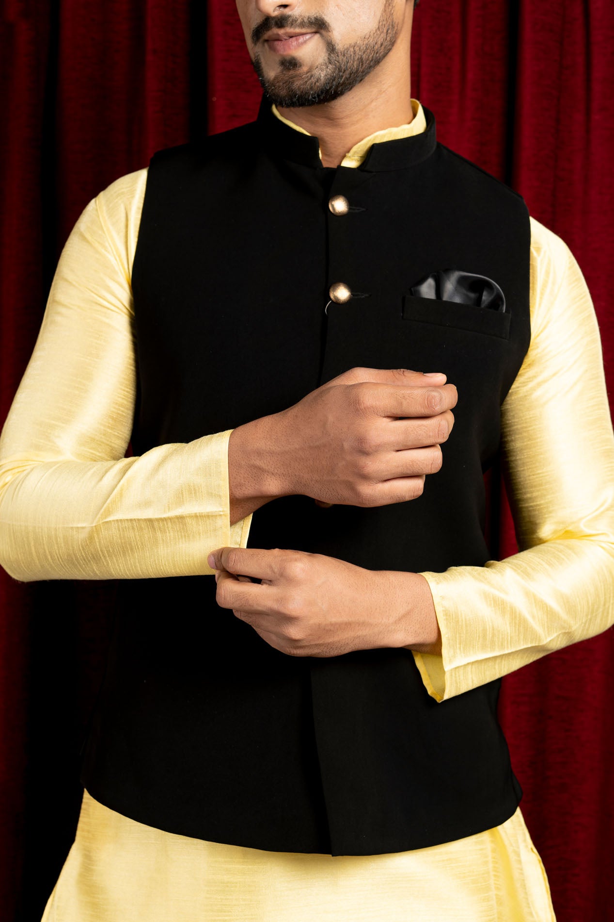 HAMSAFAR Men’s Black Imported Fabric Nehru Jacket