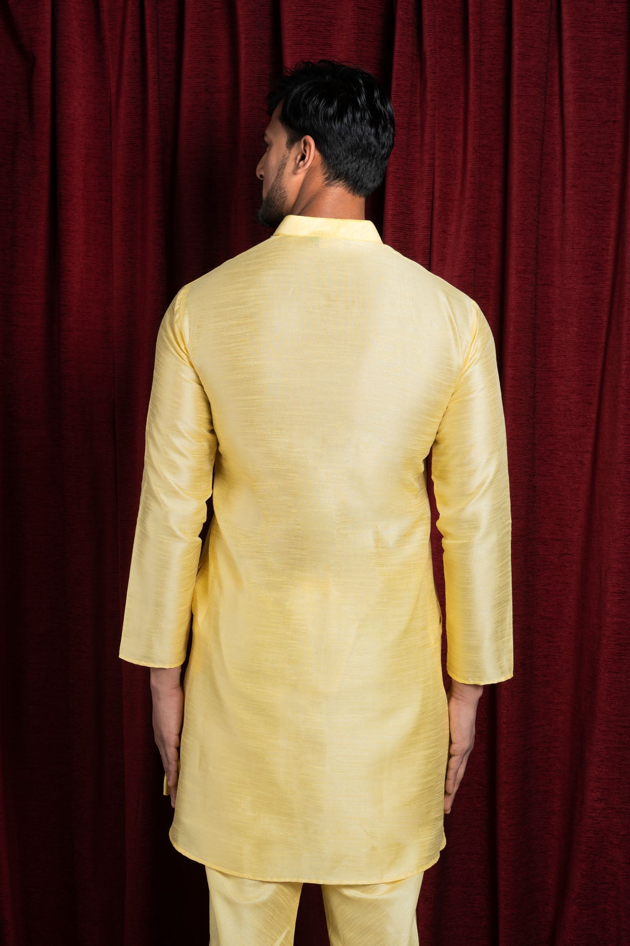 HAMSAFAR Men’s Lemon Yellow Silk Blend Casual Kurta