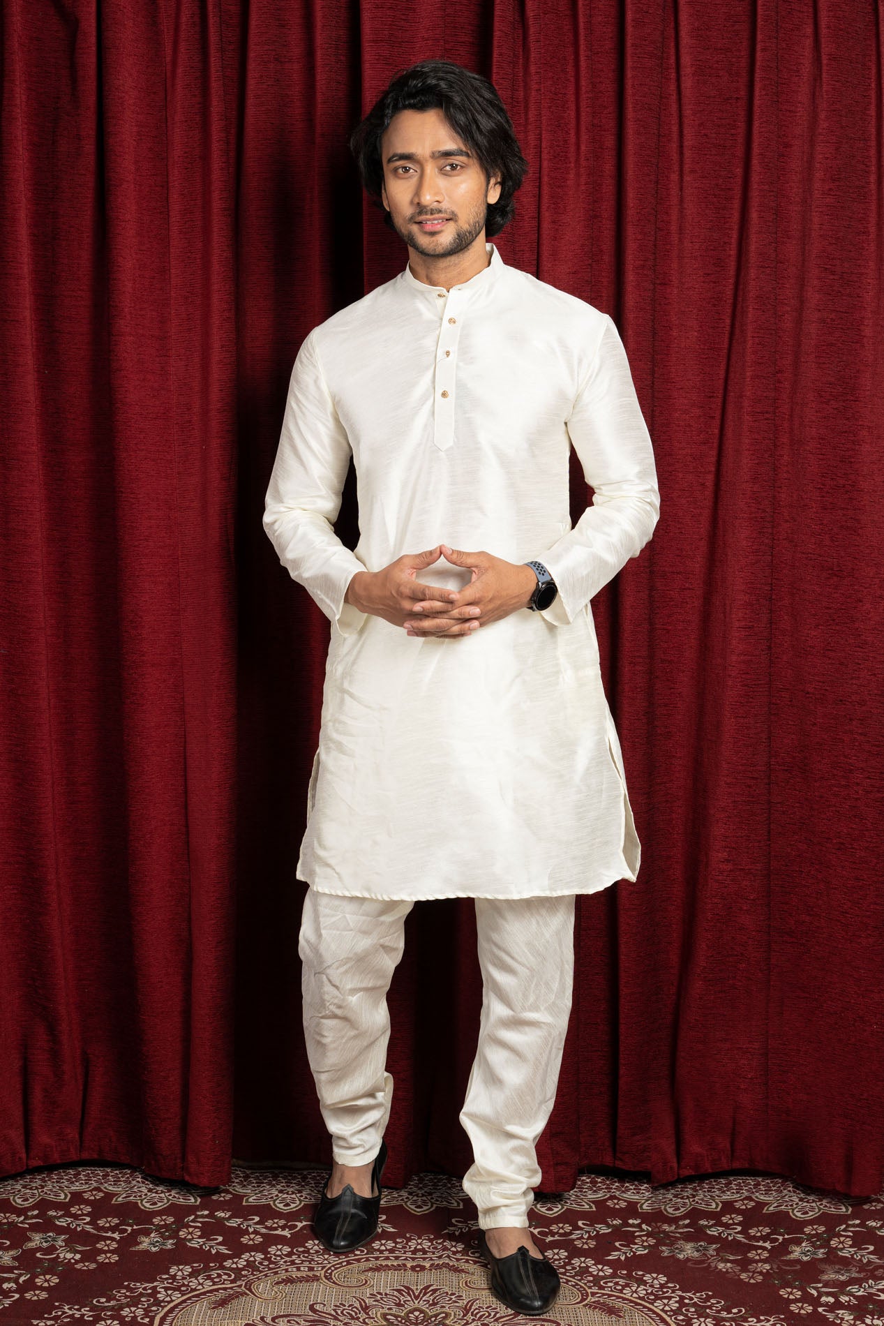 HAMSAFAR Men’s Off White Silk Blend Casual Kurta