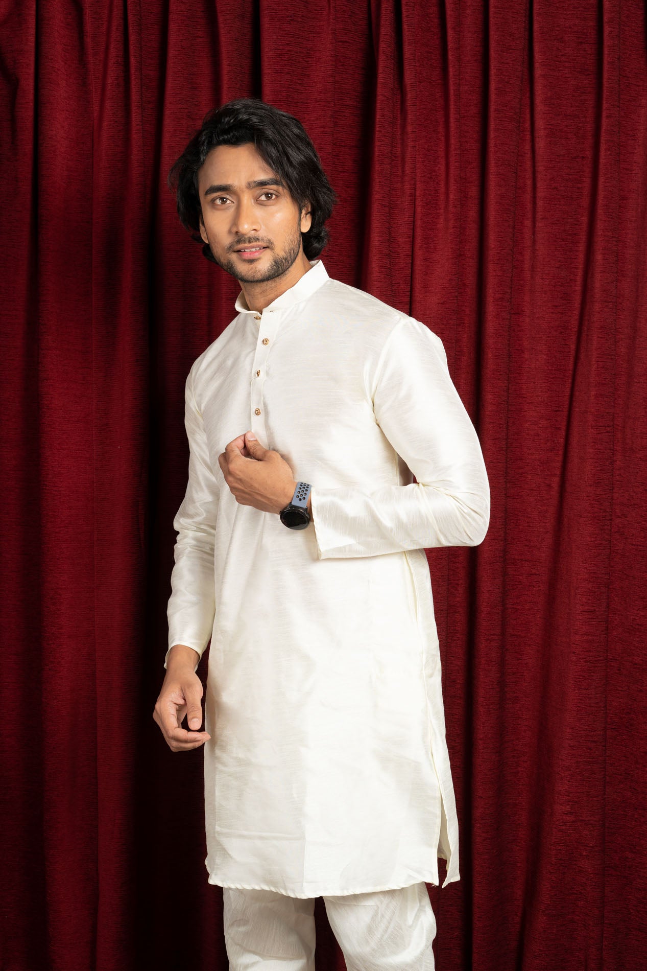 HAMSAFAR Men’s Off White Silk Blend Casual Kurta