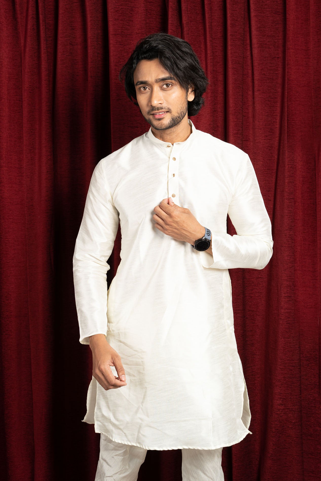HAMSAFAR Men’s Off White Silk Blend Casual Kurta