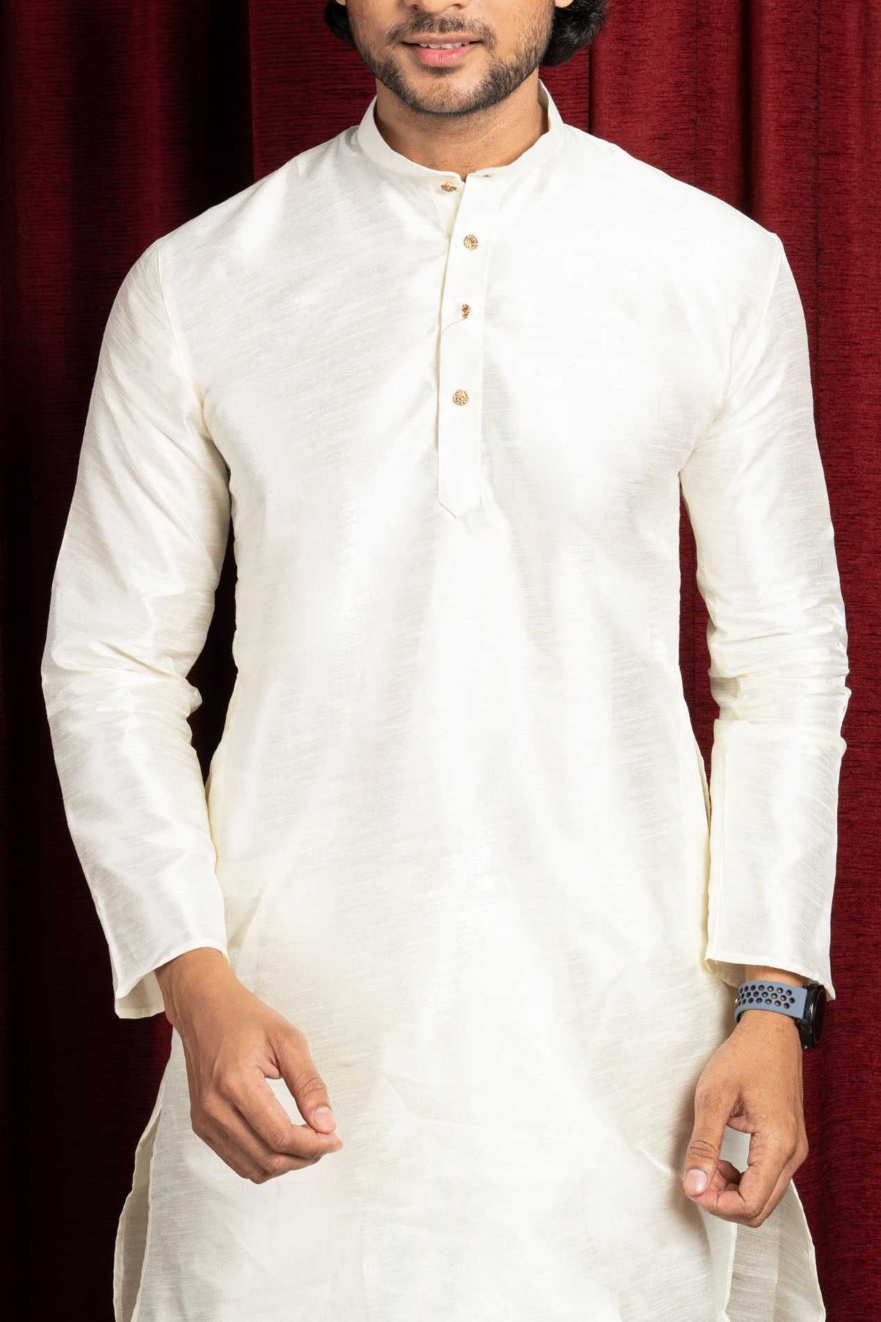 HAMSAFAR Men’s Off White Silk Blend Casual Kurta