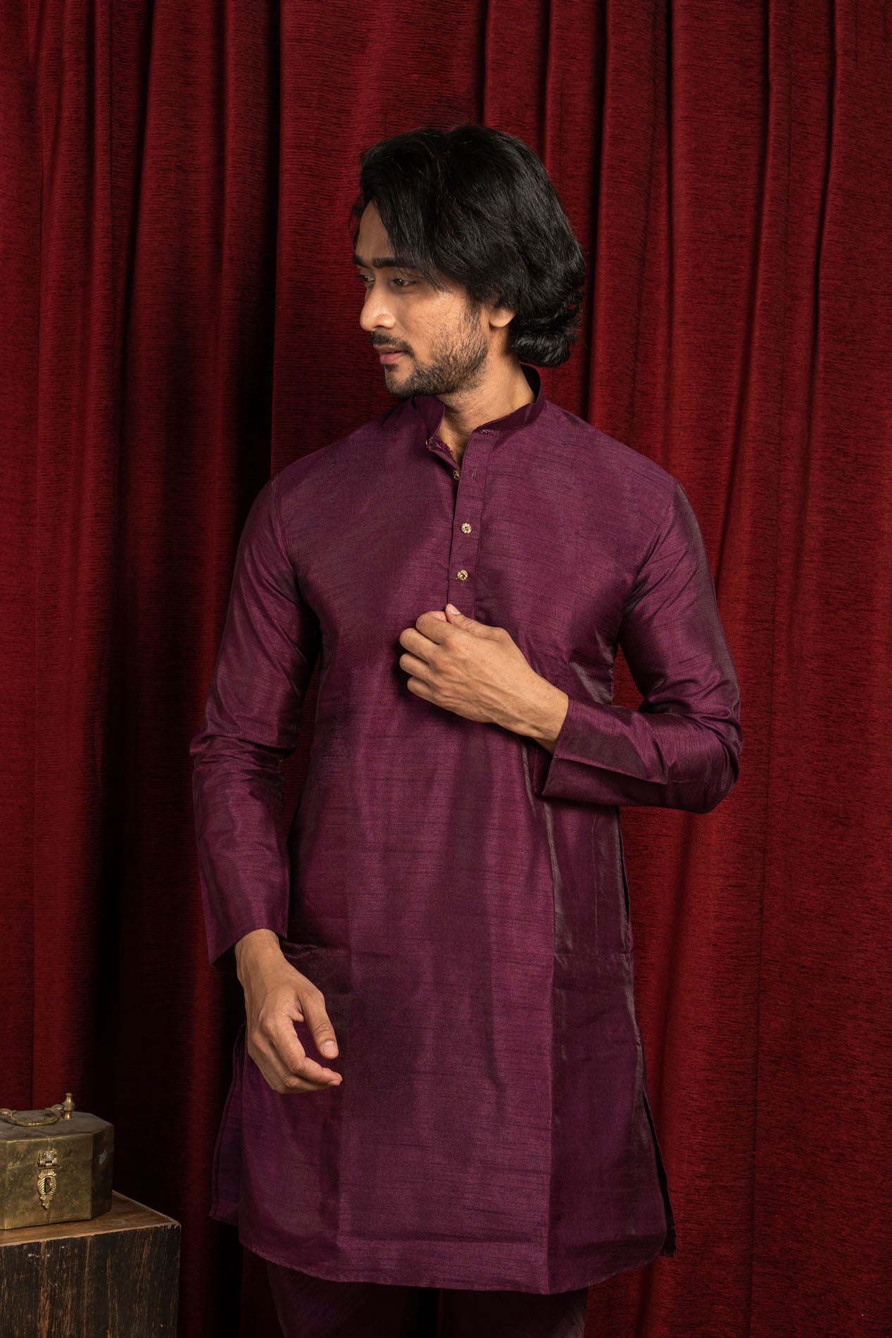 HAMSAFAR Men’s Purple Silk Casual Kurta