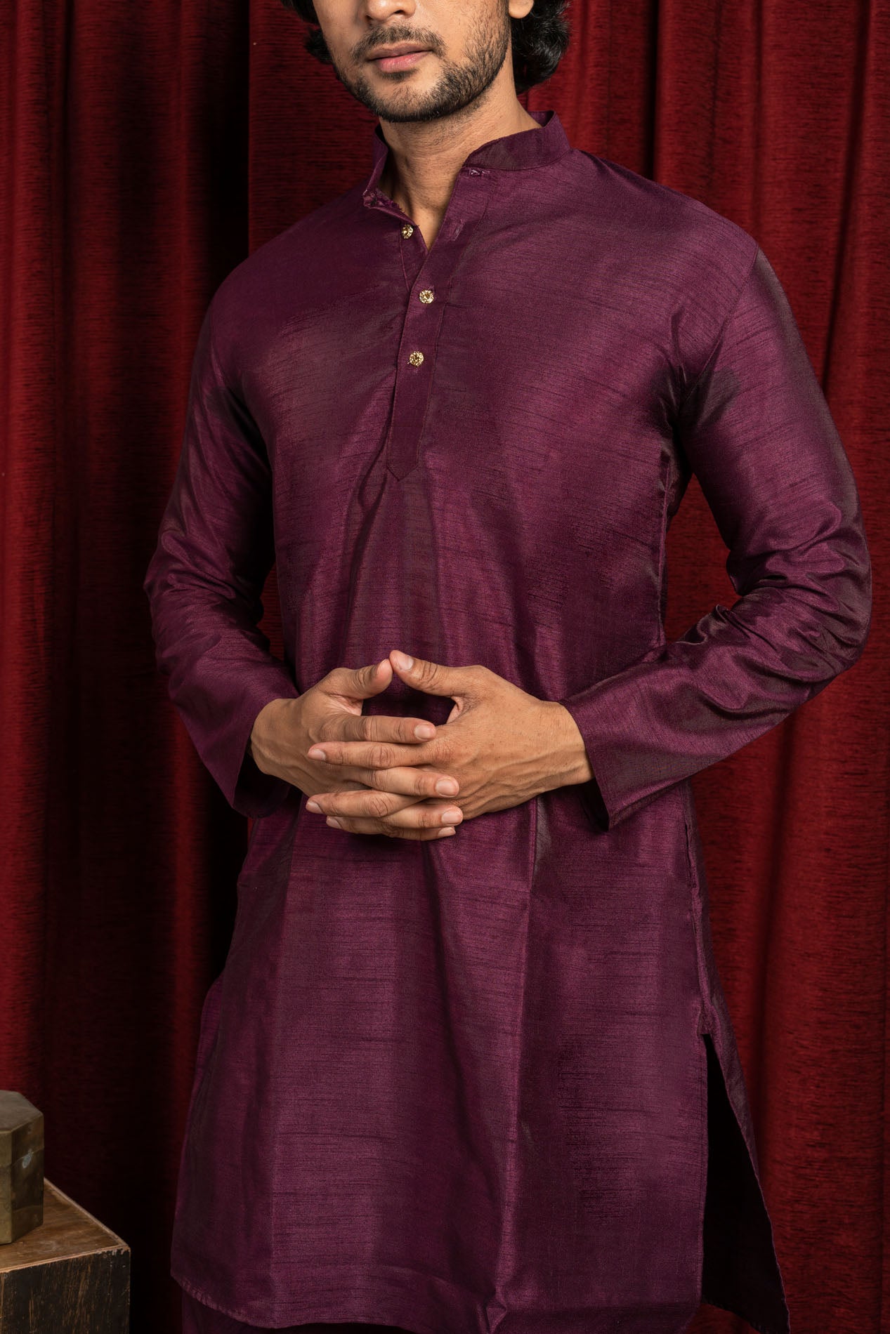 HAMSAFAR Men’s Purple Silk Casual Kurta