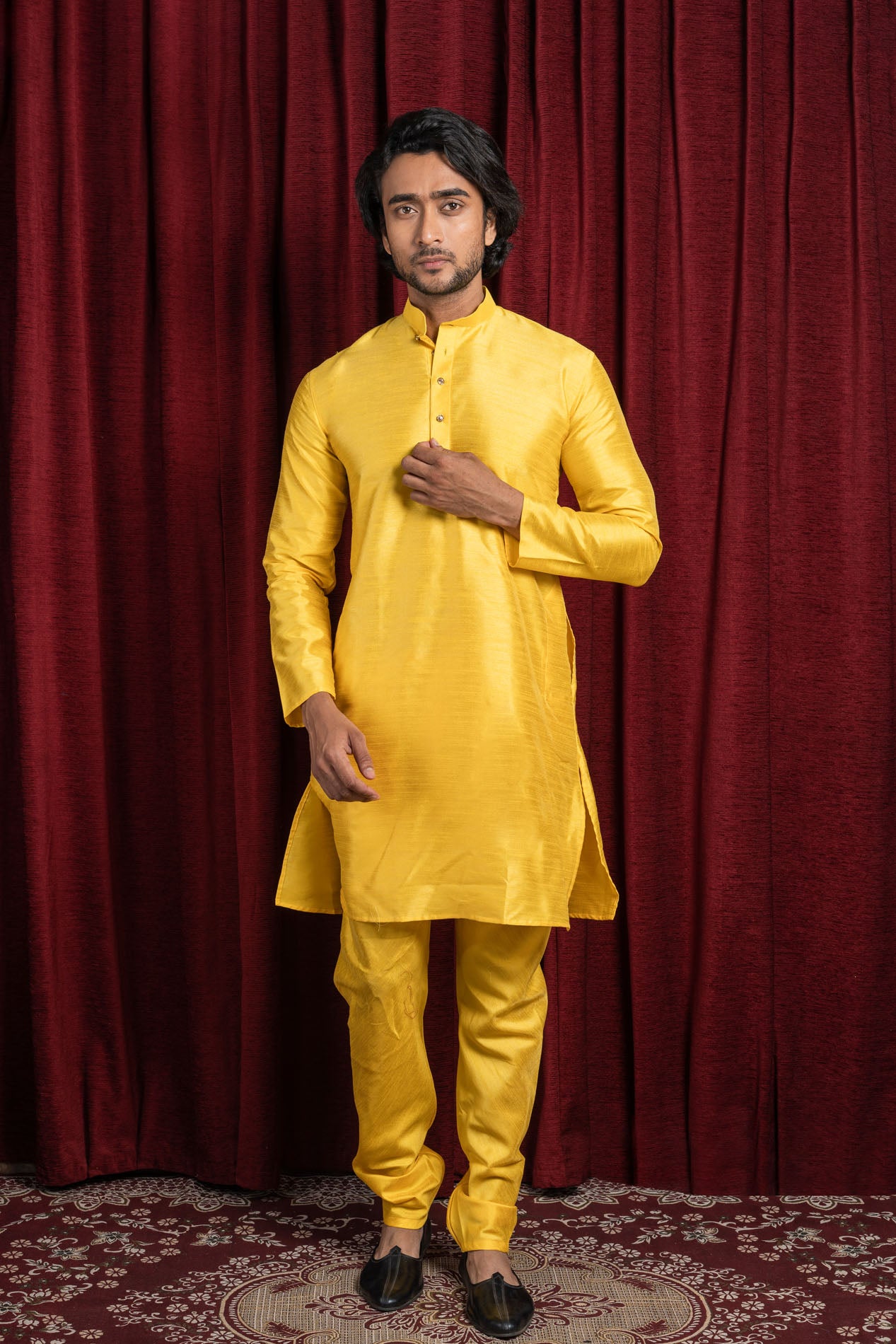 HAMSAFAR Men’s Yellow Silk Casual Kurta