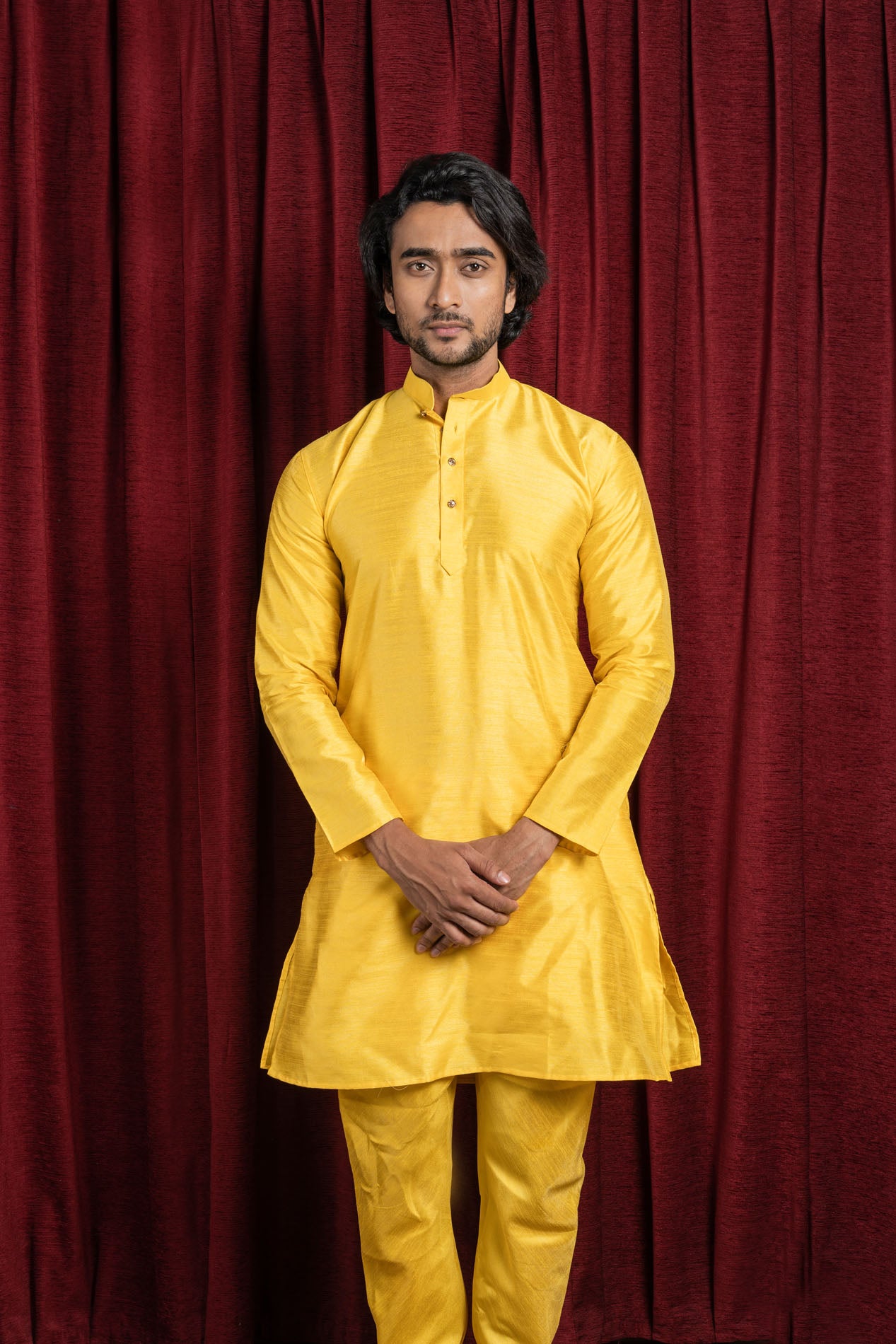 HAMSAFAR Men’s Yellow Silk Casual Kurta