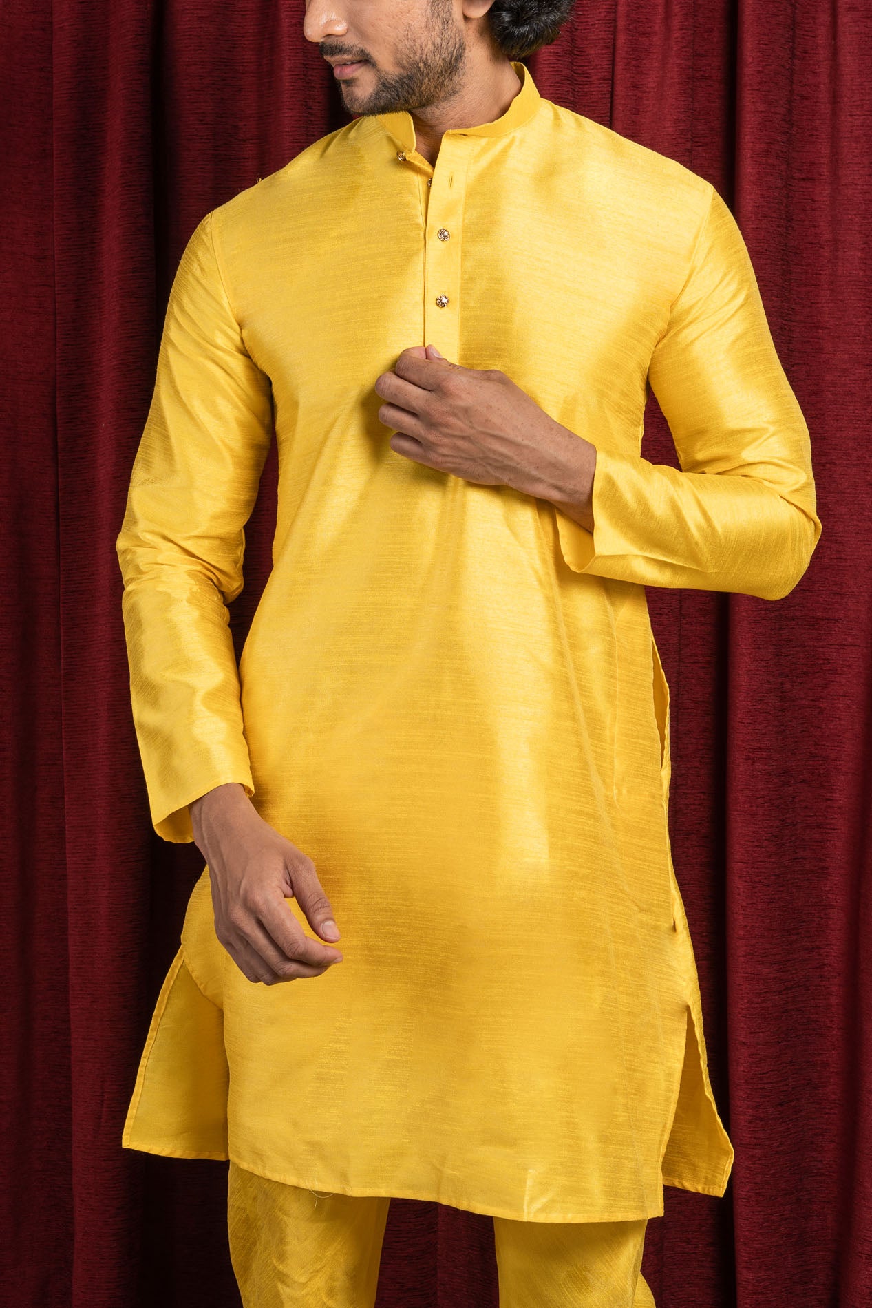 HAMSAFAR Men’s Yellow Silk Casual Kurta