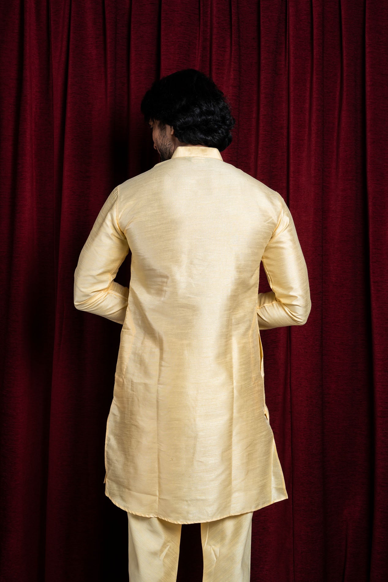 HAMSAFAR Men’s Light Yellow Silk Blend Casual Kurta