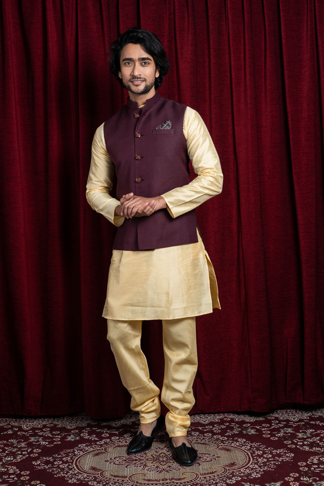 HAMSAFAR Men’s Chocolate Brown Poly Viscose Nehru Jacket