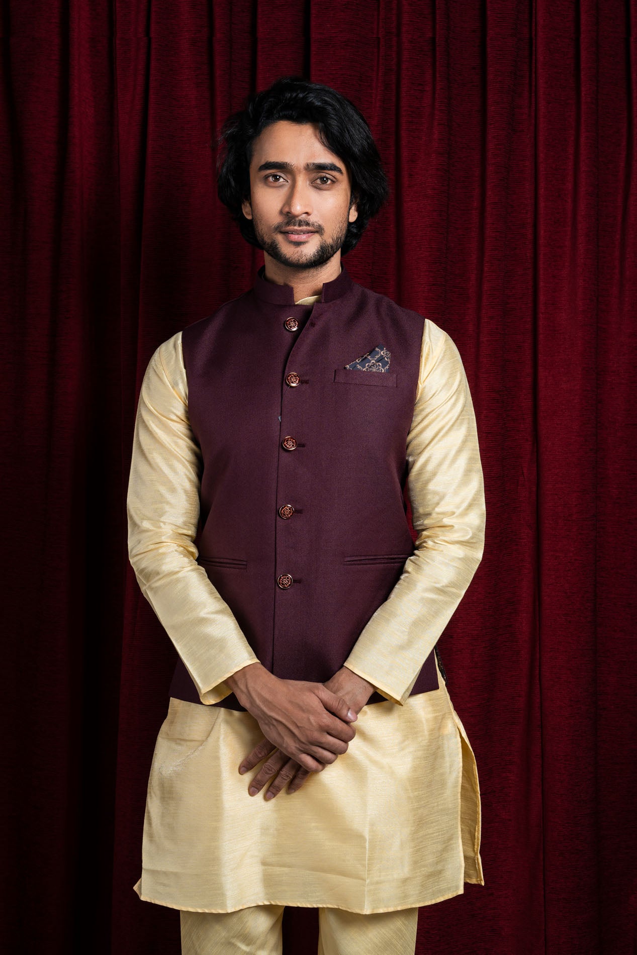 HAMSAFAR Men’s Chocolate Brown Poly Viscose Nehru Jacket