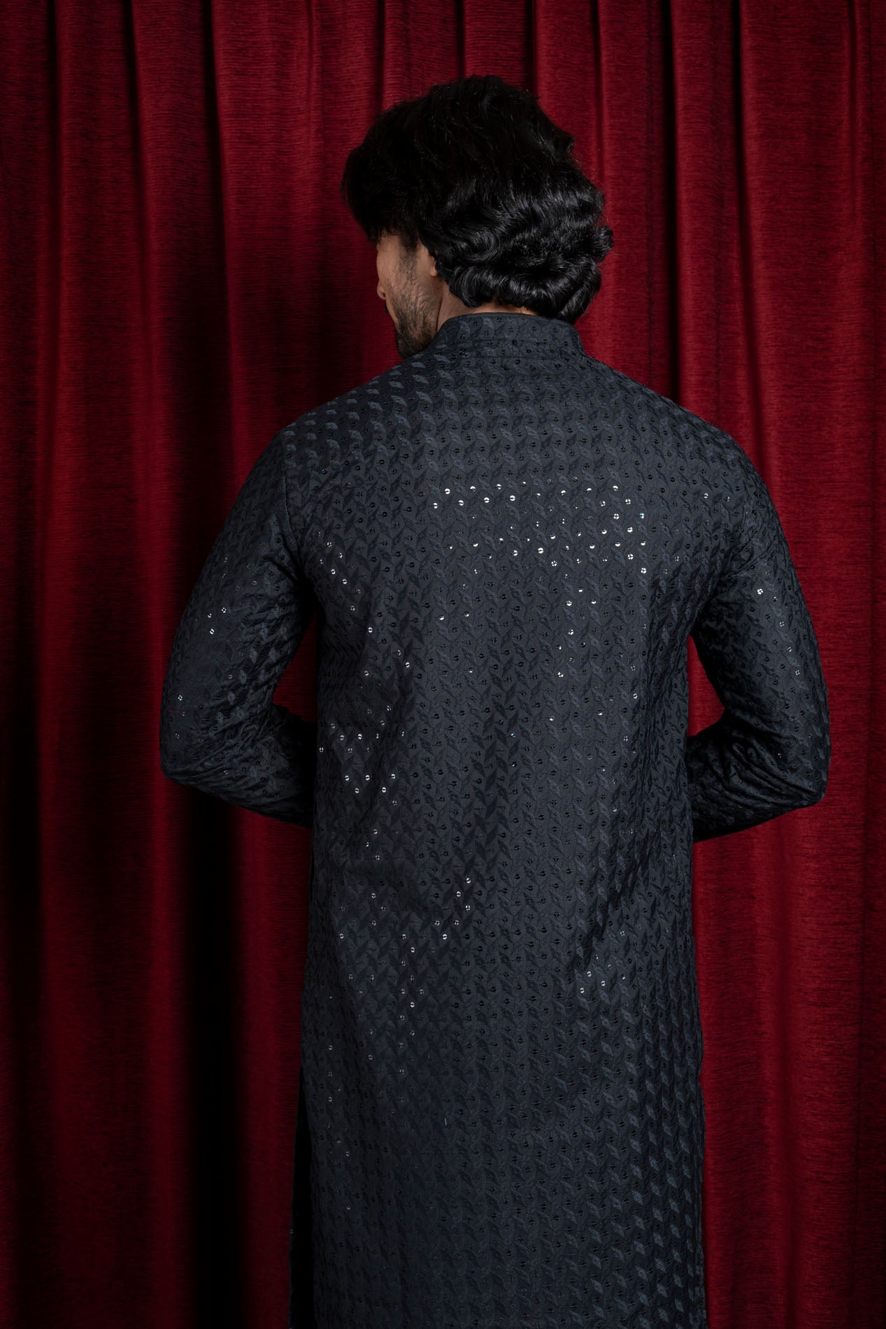 HAMSAFAR Men’s Black Cotton Casual Sequence Kurta
