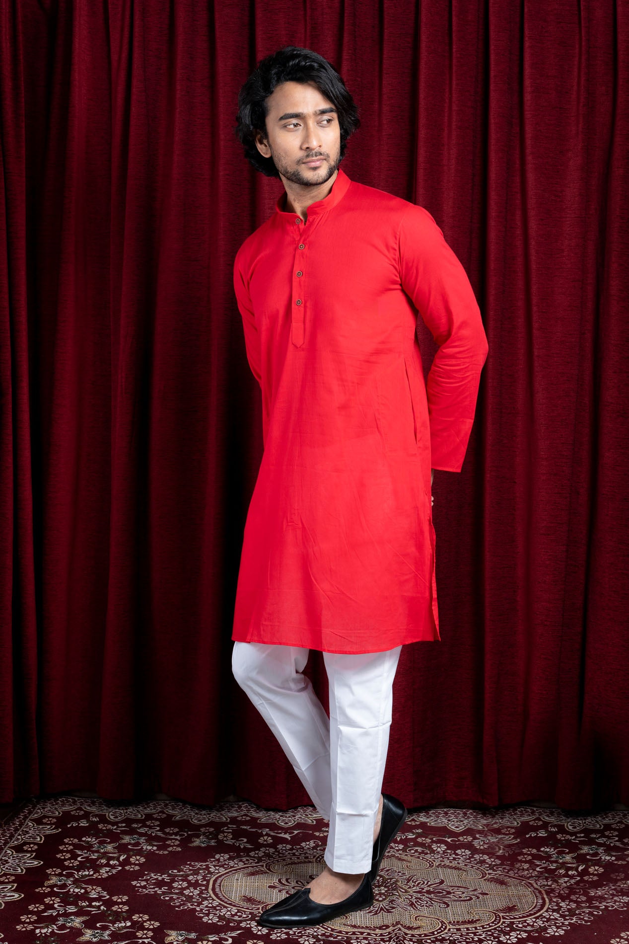 HAMSAFAR Men’s Red Cotton Casual Kurta