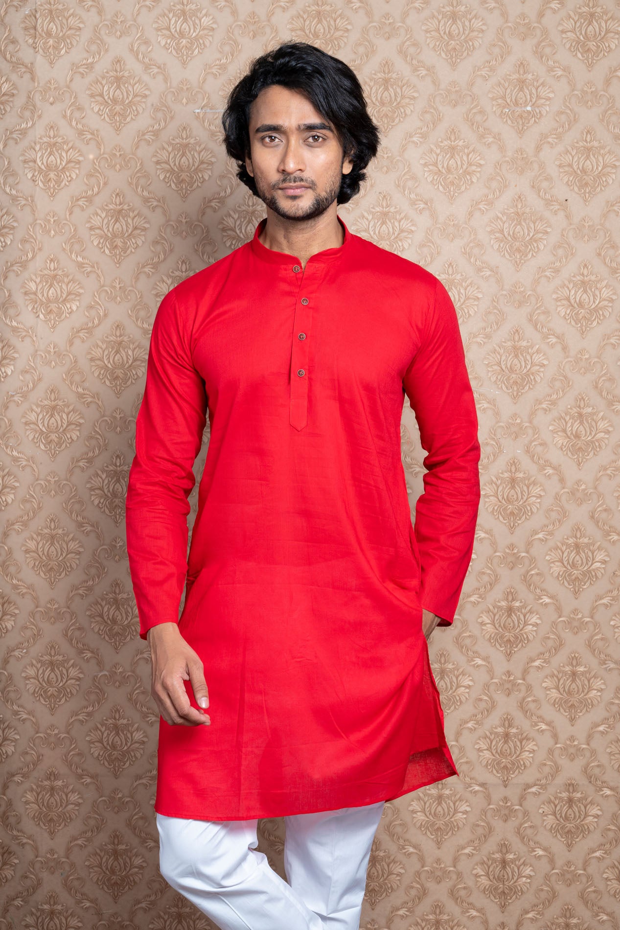 HAMSAFAR Men’s Red Cotton Casual Kurta