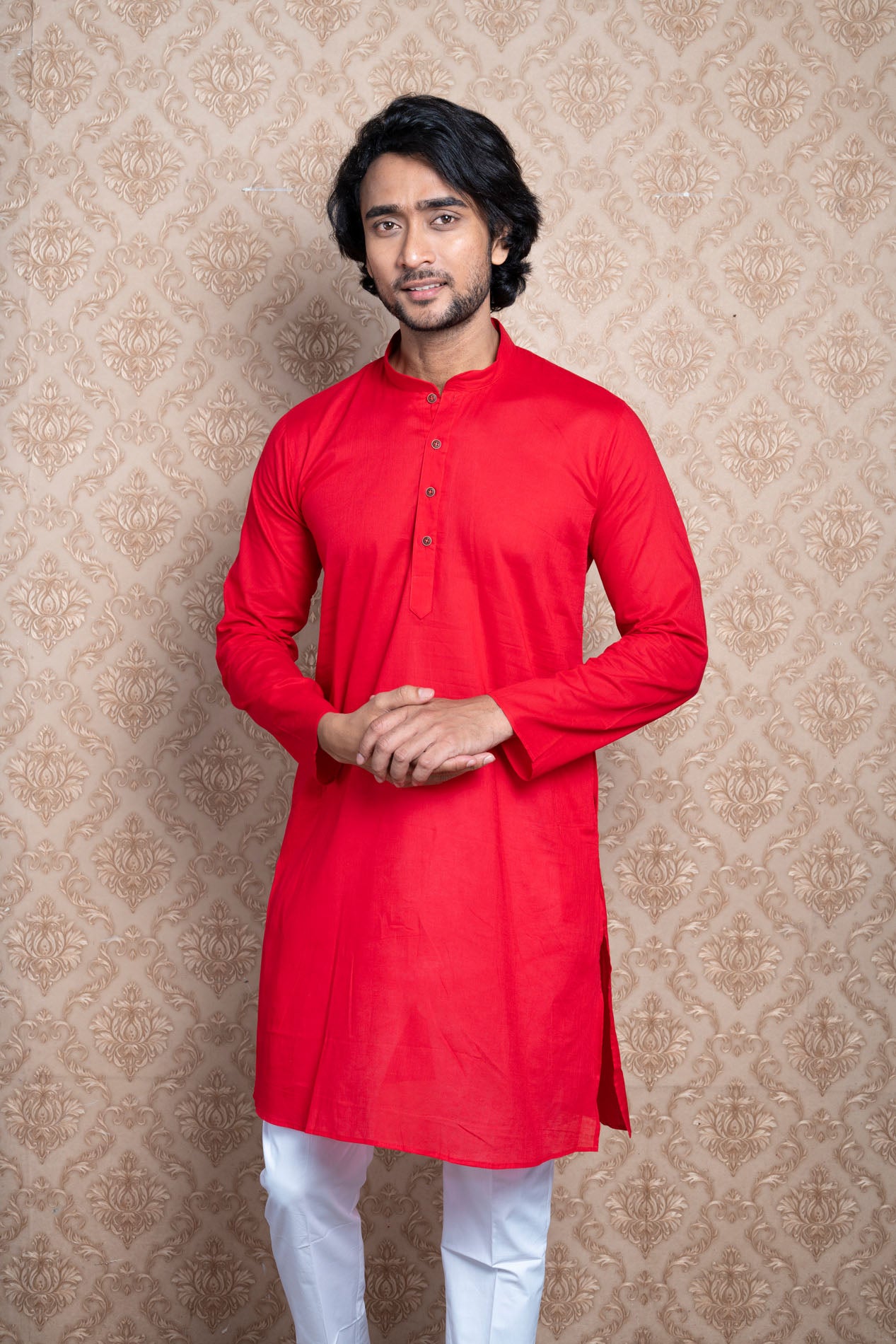 HAMSAFAR Men’s Red Cotton Casual Kurta