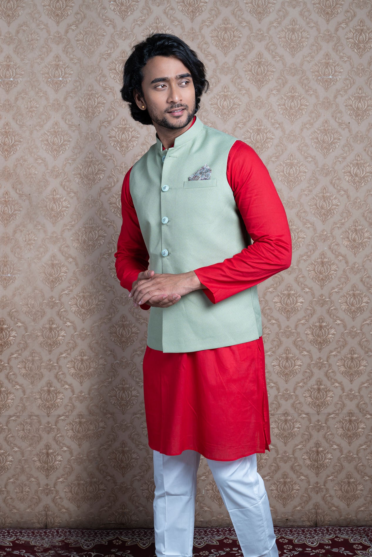 HAMSAFAR Men’s Grey Poly Viscose Nehru Jacket