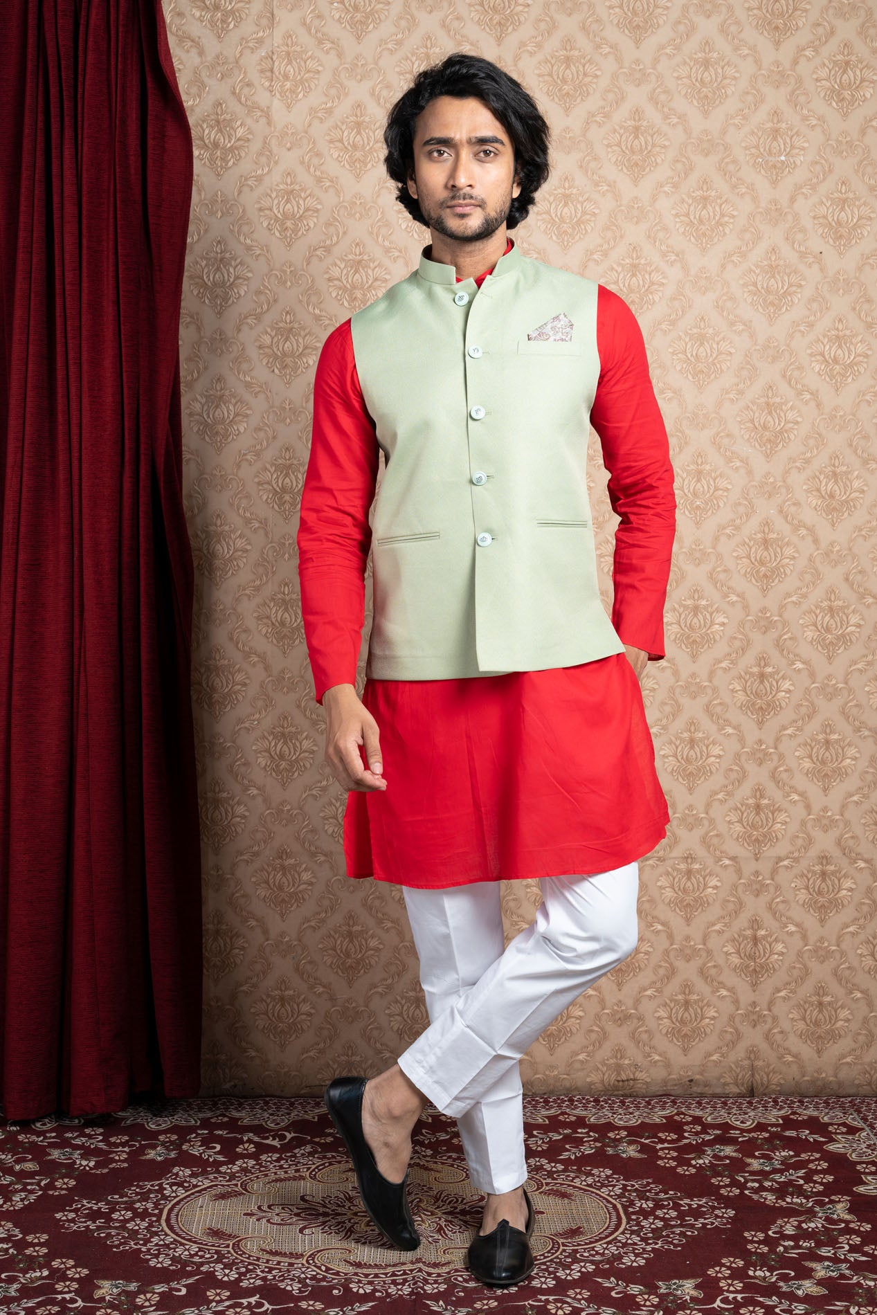 HAMSAFAR Men’s Grey Poly Viscose Nehru Jacket