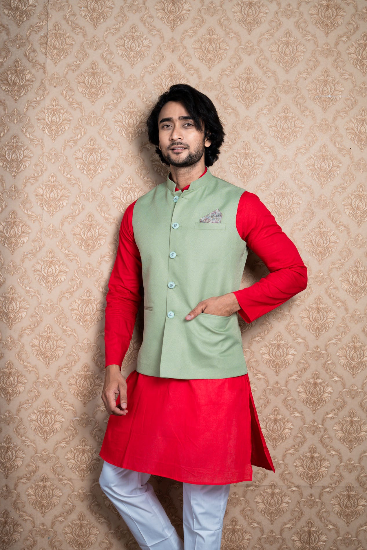 HAMSAFAR Men’s Grey Poly Viscose Nehru Jacket