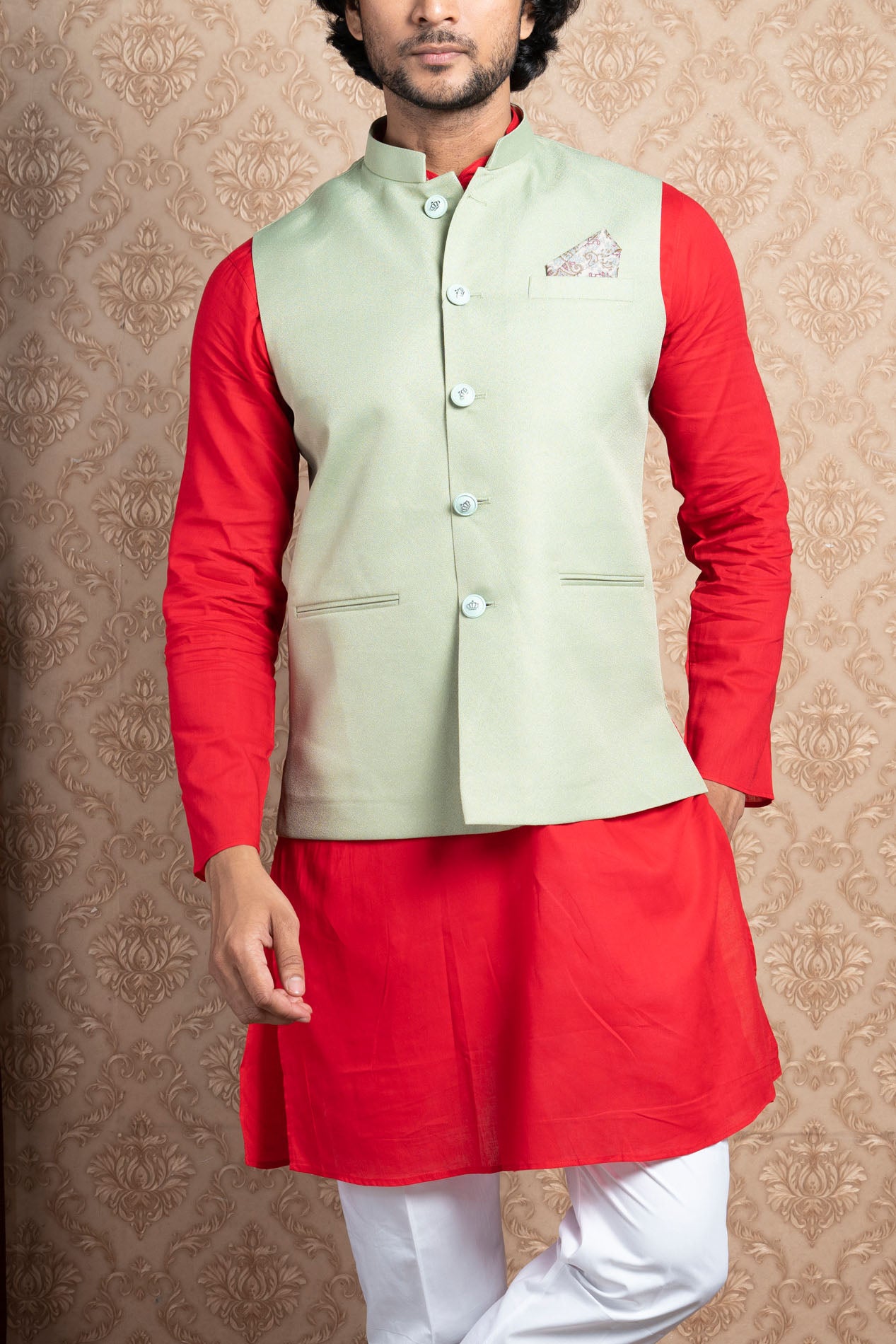 HAMSAFAR Men’s Grey Poly Viscose Nehru Jacket