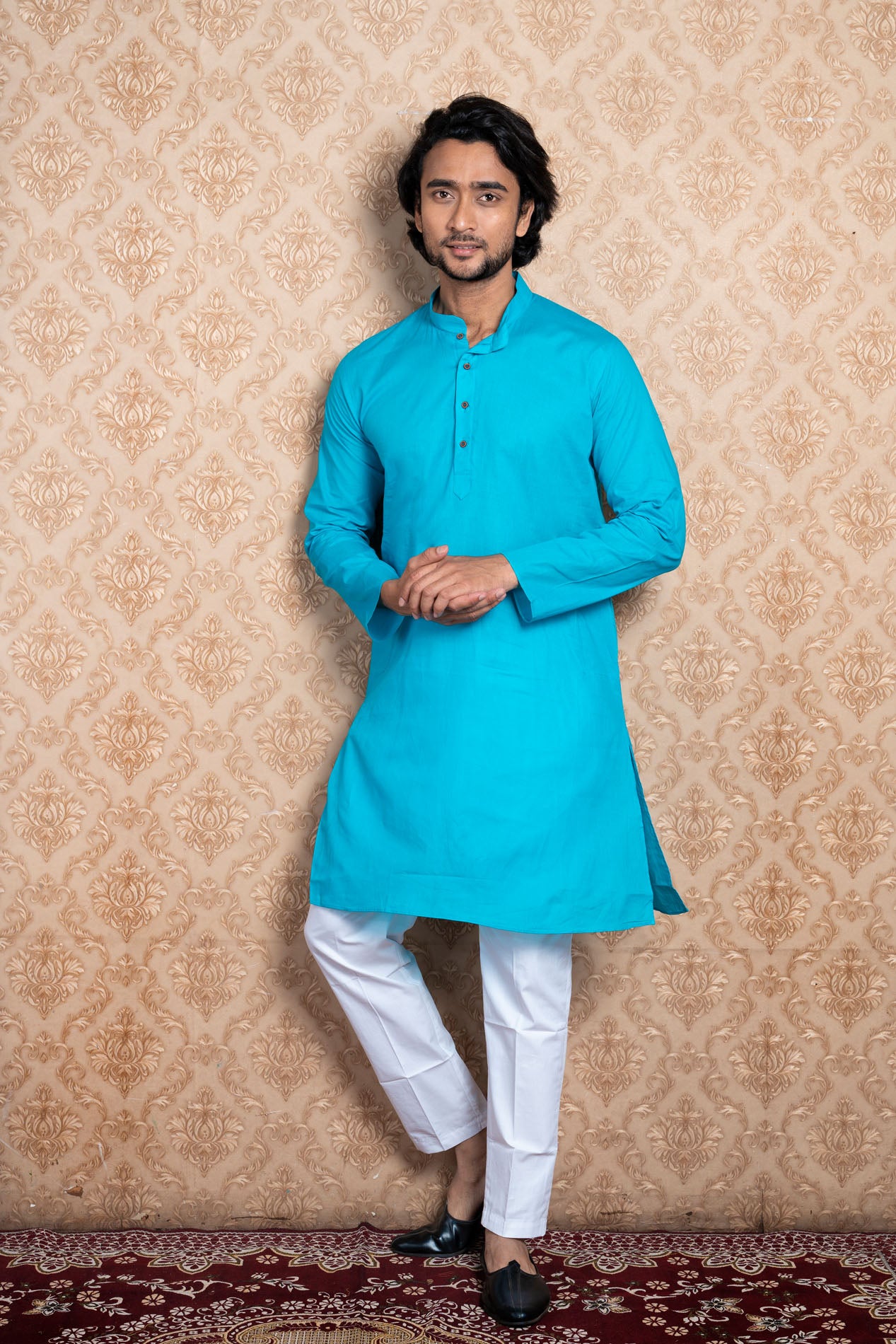 HAMSAFAR Men’s Blue Cotton Casual Kurta