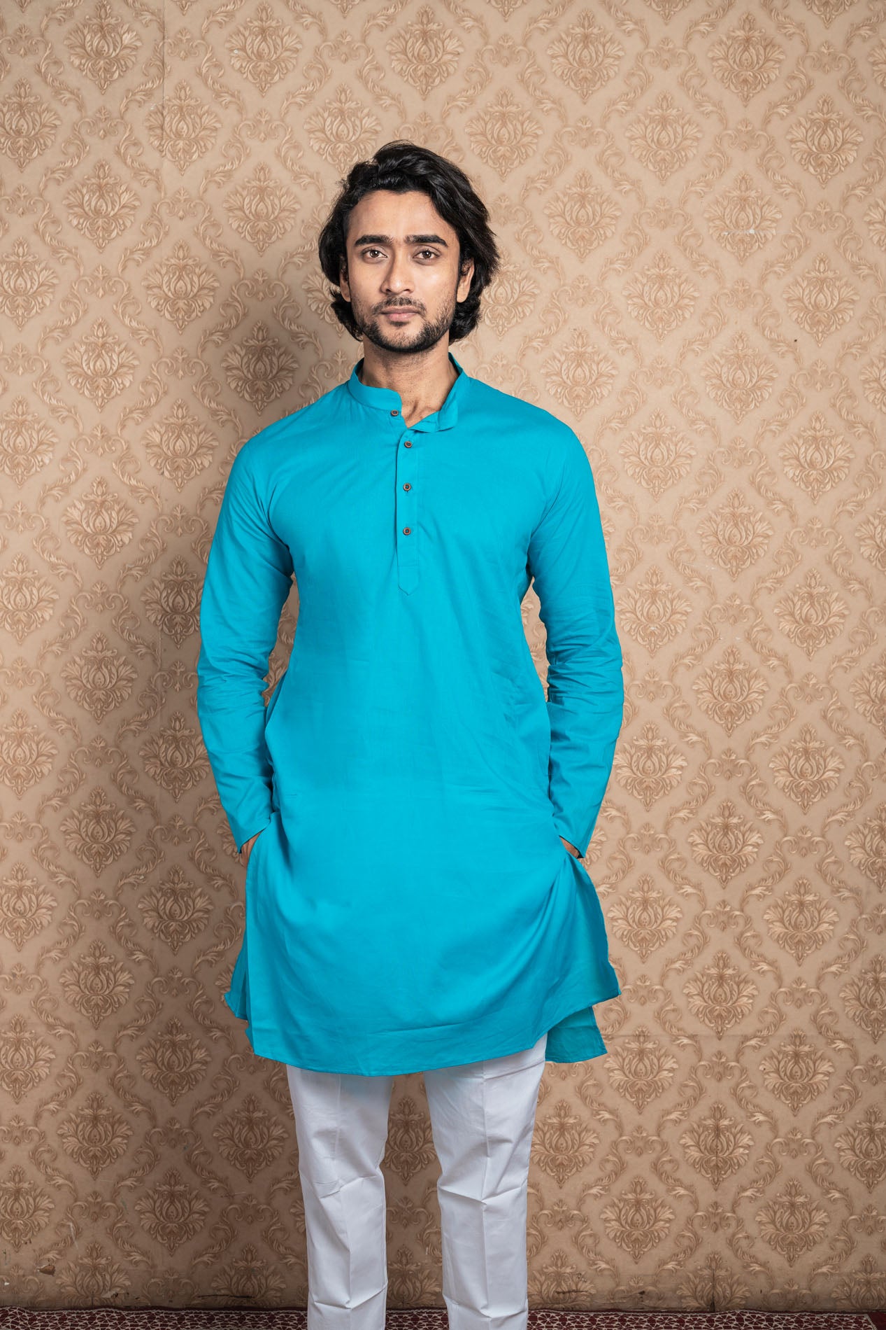 HAMSAFAR Men’s Blue Cotton Casual Kurta