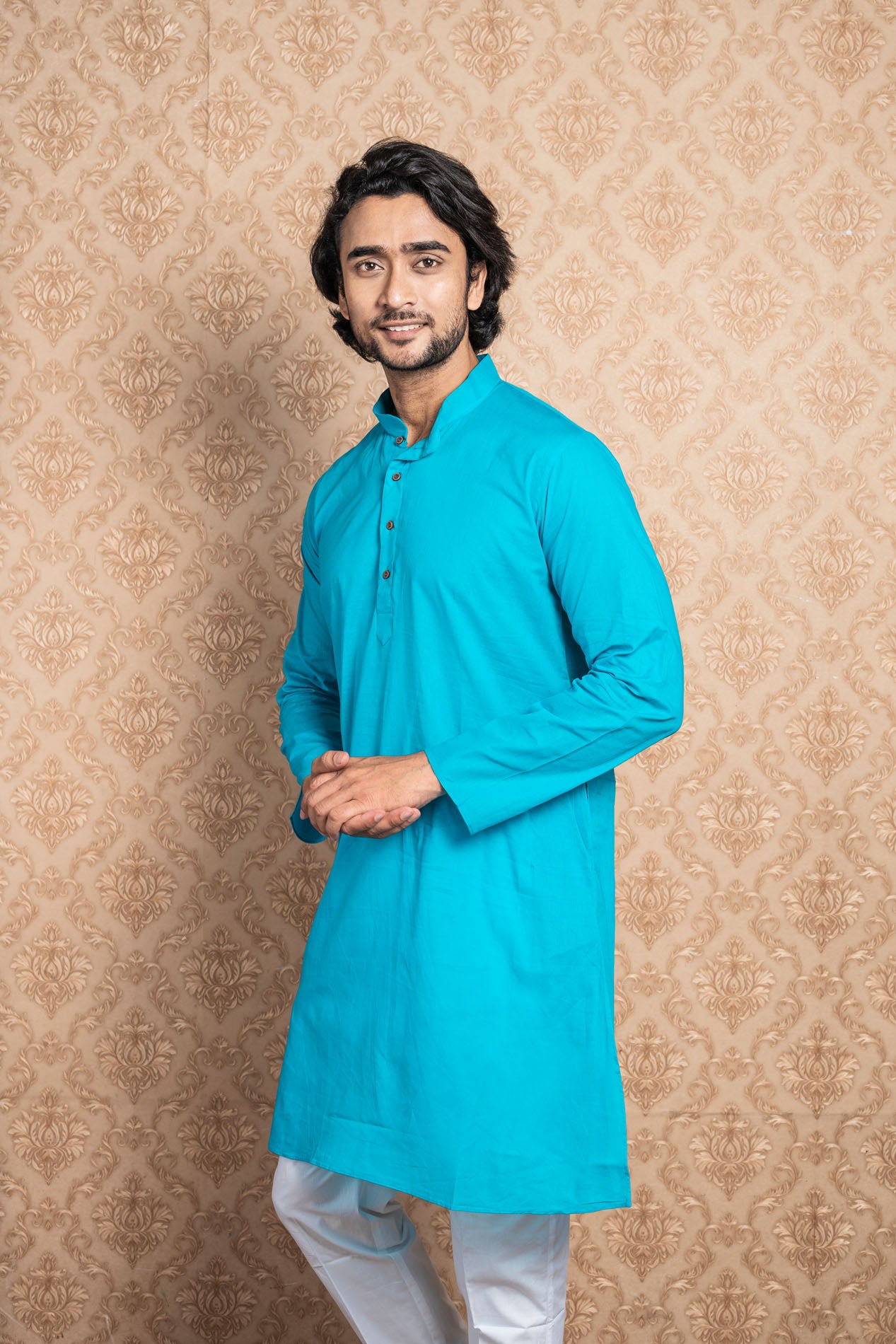 HAMSAFAR Men’s Blue Cotton Casual Kurta