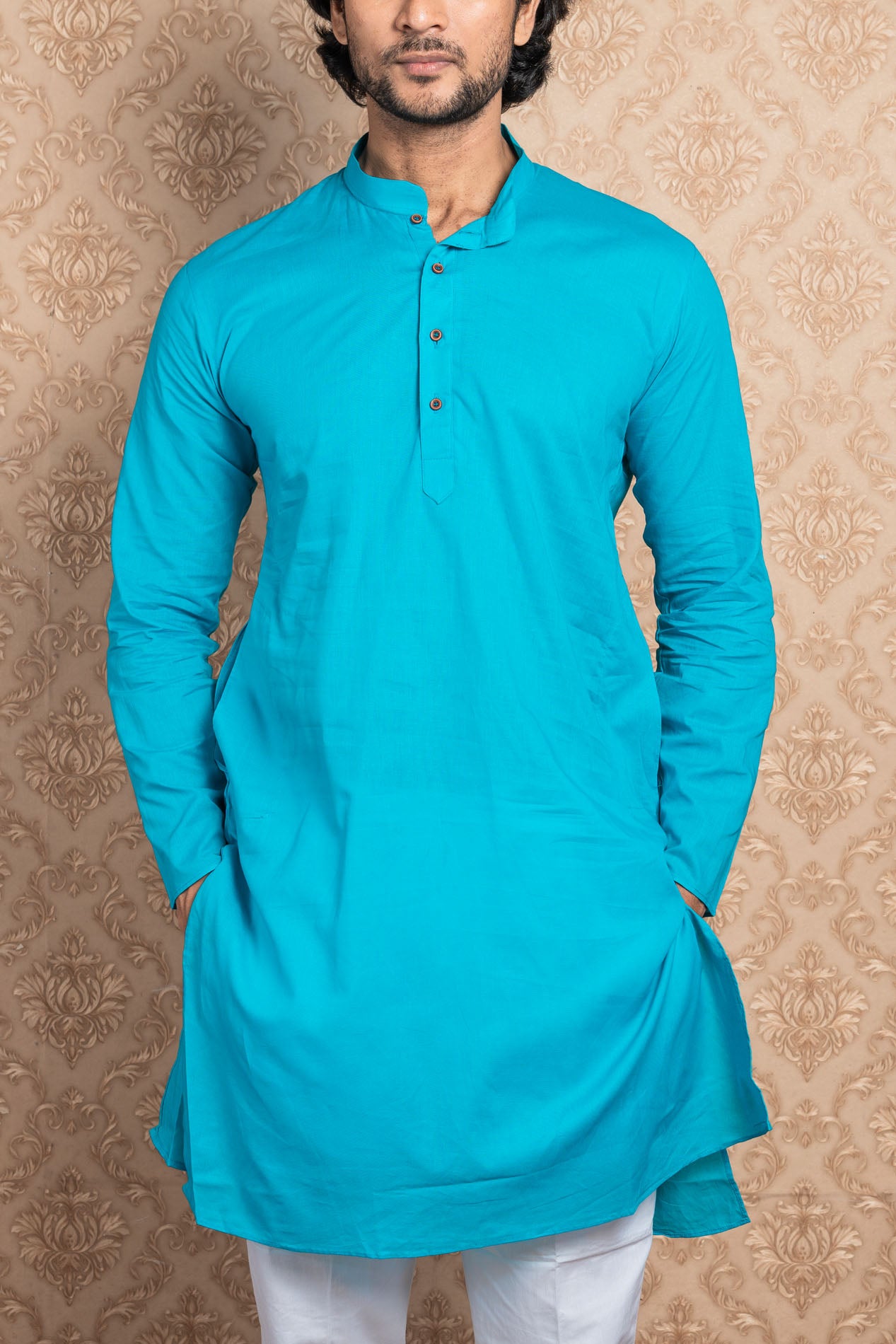 HAMSAFAR Men’s Blue Cotton Casual Kurta