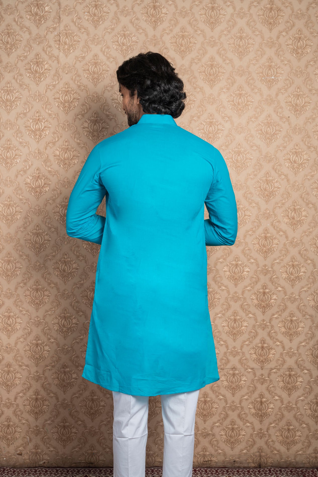 HAMSAFAR Men’s Blue Cotton Casual Kurta