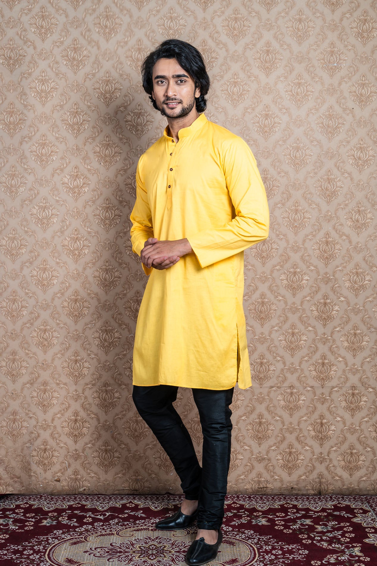 HAMSAFAR Men’s Yellow Cotton Casual Kurta