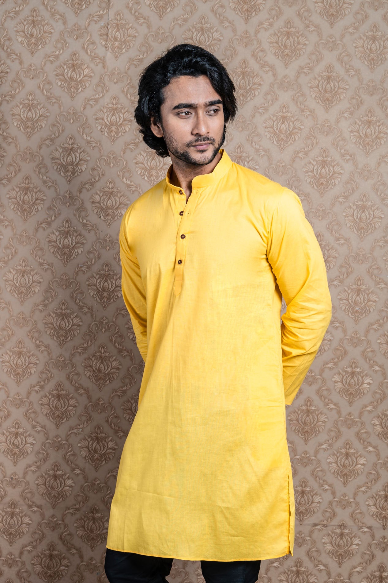 HAMSAFAR Men’s Yellow Cotton Casual Kurta