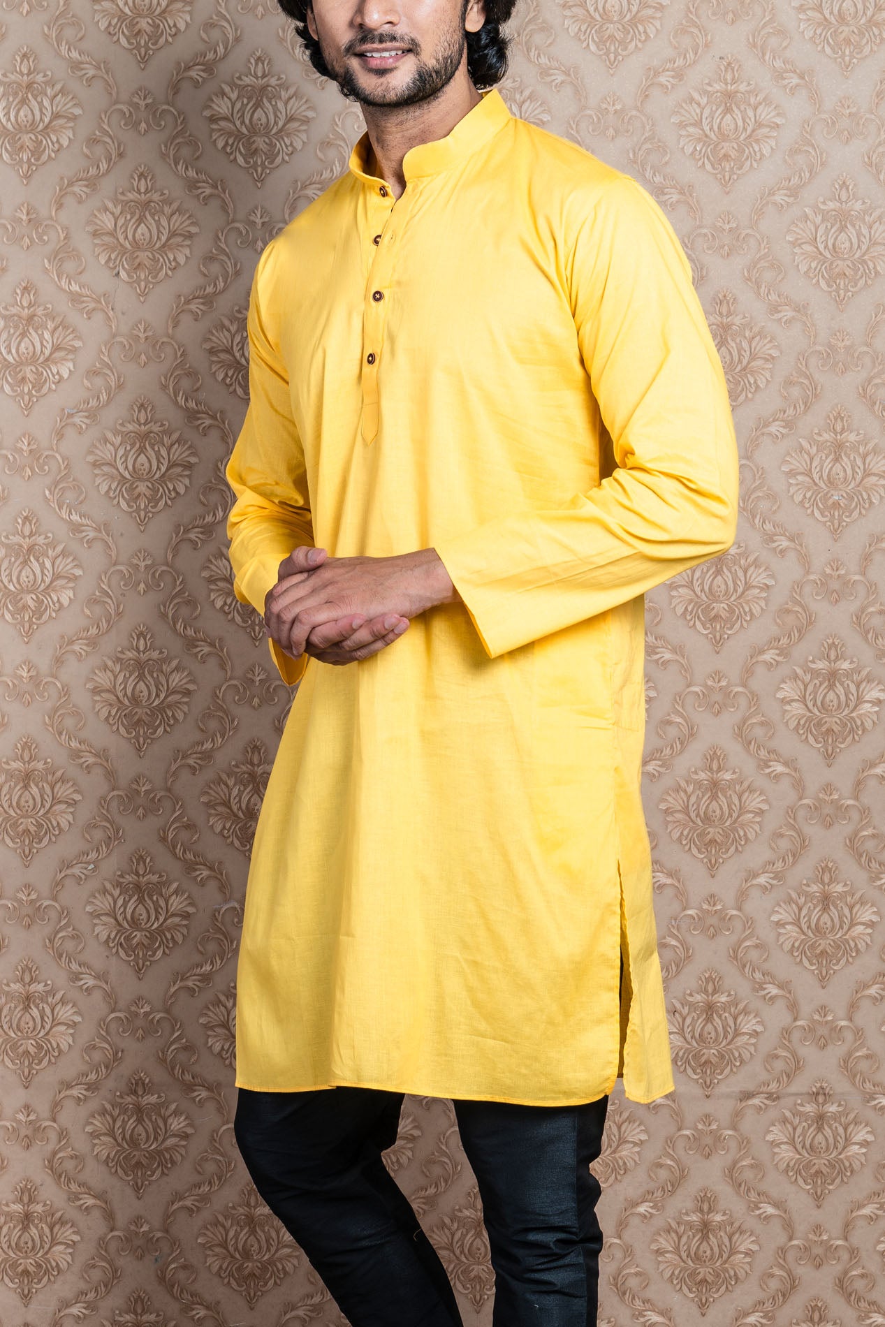 HAMSAFAR Men’s Yellow Cotton Casual Kurta