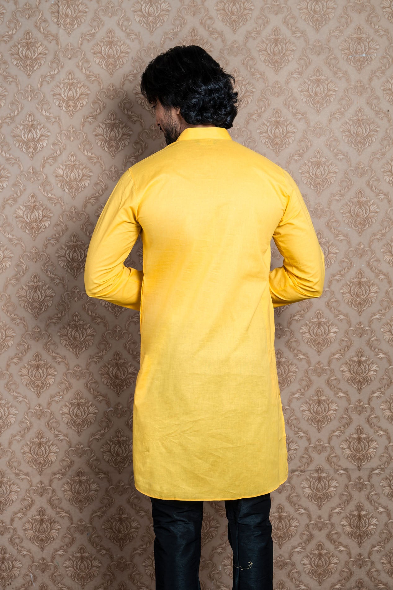 HAMSAFAR Men’s Yellow Cotton Casual Kurta